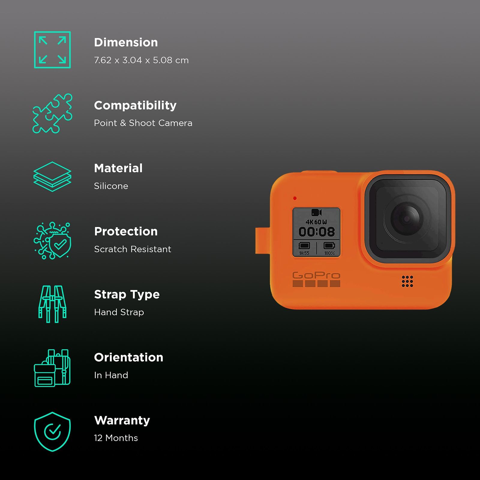 GoPro Sleeve for Action Camera (Adjustable Lanyard, AJSST-004, Hyper Orange)_2