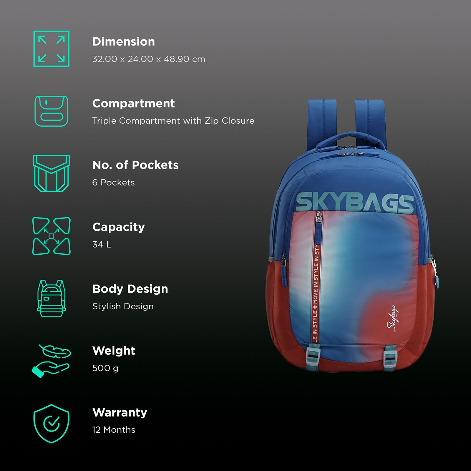 Sky Bags Astro Plus 03 34 Litres Mini Gucci Backpack (Bottle Safety Lock, BPASP3GBL, Blue)_2