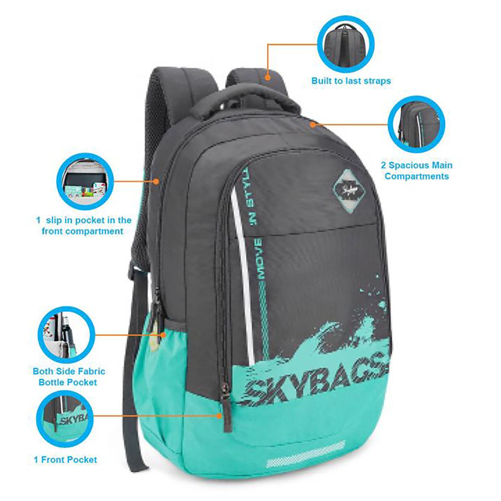 Skybags BFF 3 Polyester Laptop Backpack (28 L, Water Resistant, Grey)_7