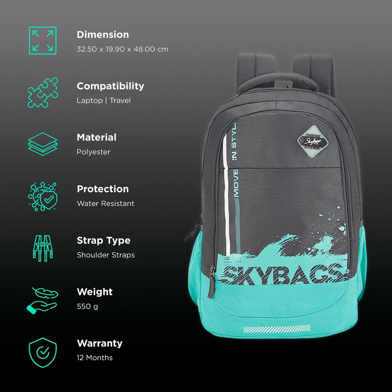 Skybags BFF 3 Polyester Laptop Backpack (28 L, Water Resistant, Grey)_3