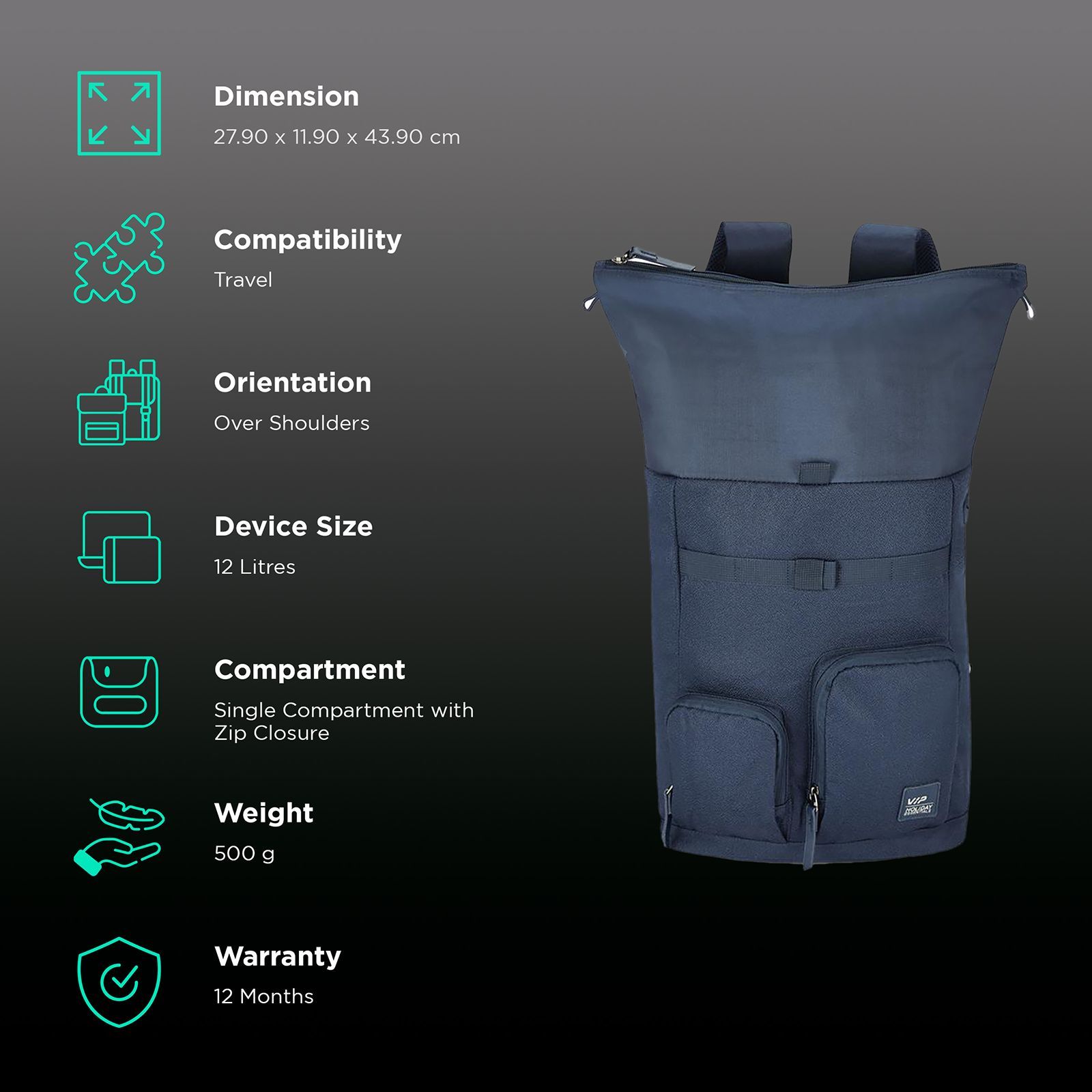 VIP Slide 12 Litres Gucci Backpack (Built To Last Straps, BPSILDDBL, Deep Blue)_3