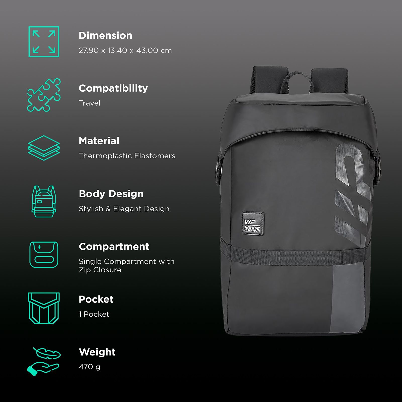 VIP Zulu 01 12 Litres Thermoplastic Elastomers Backpack (Rain Cover, BPZUL1MBK, Matte Black)_3