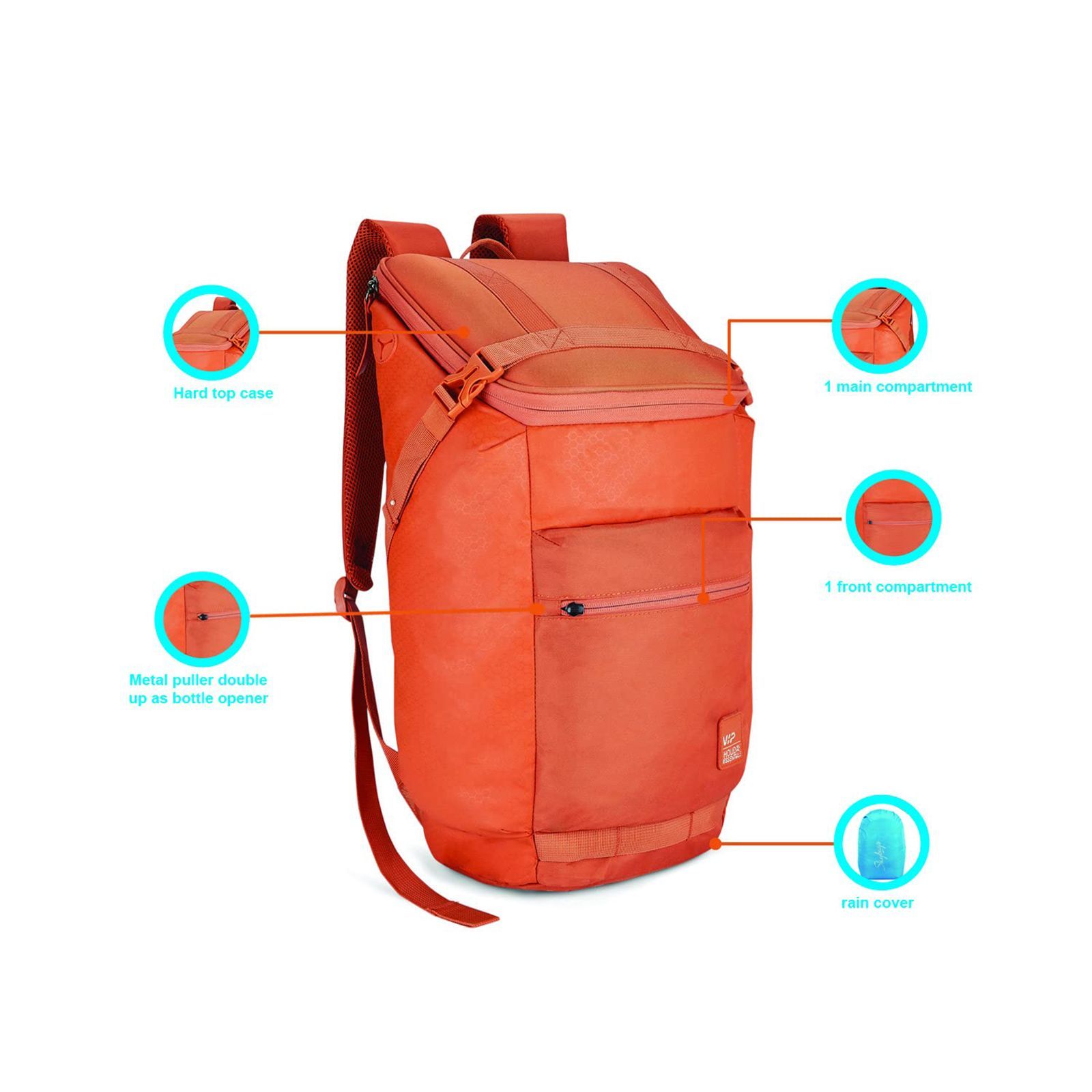 VIP Jump 02 27 Litres Polyester Backpack (Hard Top Case, BPJUM2ZOG, Zesty Orange)_8