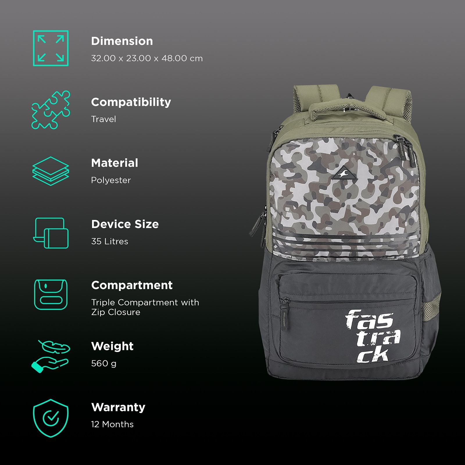 fastrack Killer 2.0 Ergolight 35 Litres Polyester Backpack (Rain Cover, A0790NOL01, Olive)_3