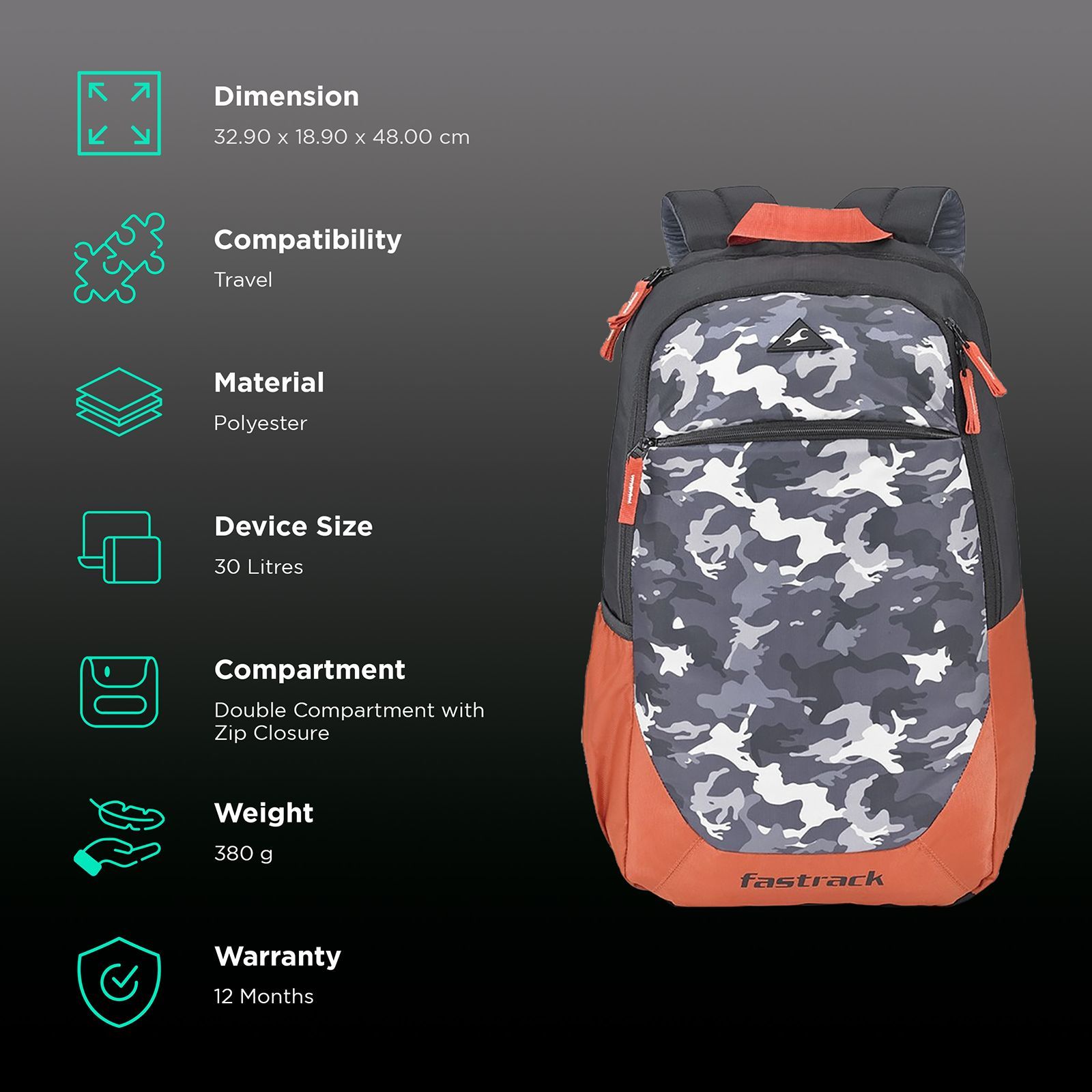 fastrack Freerail Ergolight 30 Litres Polyester Backpack (Back Padding, A0793NOR01, Orange)_3