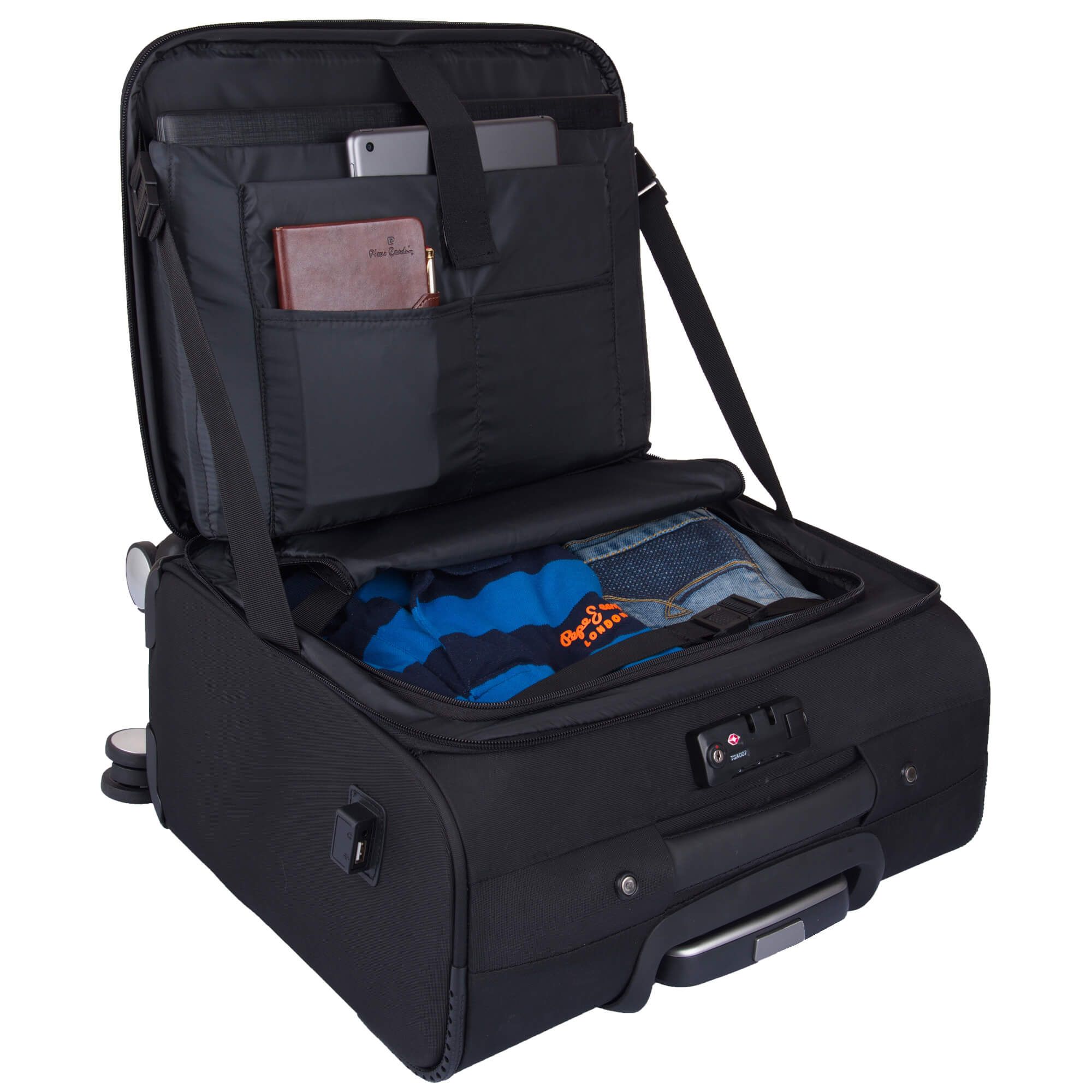 Cariall Stark Polyester Trolley Bag (Built-In Charging Cable, CAON0001, Black)_10