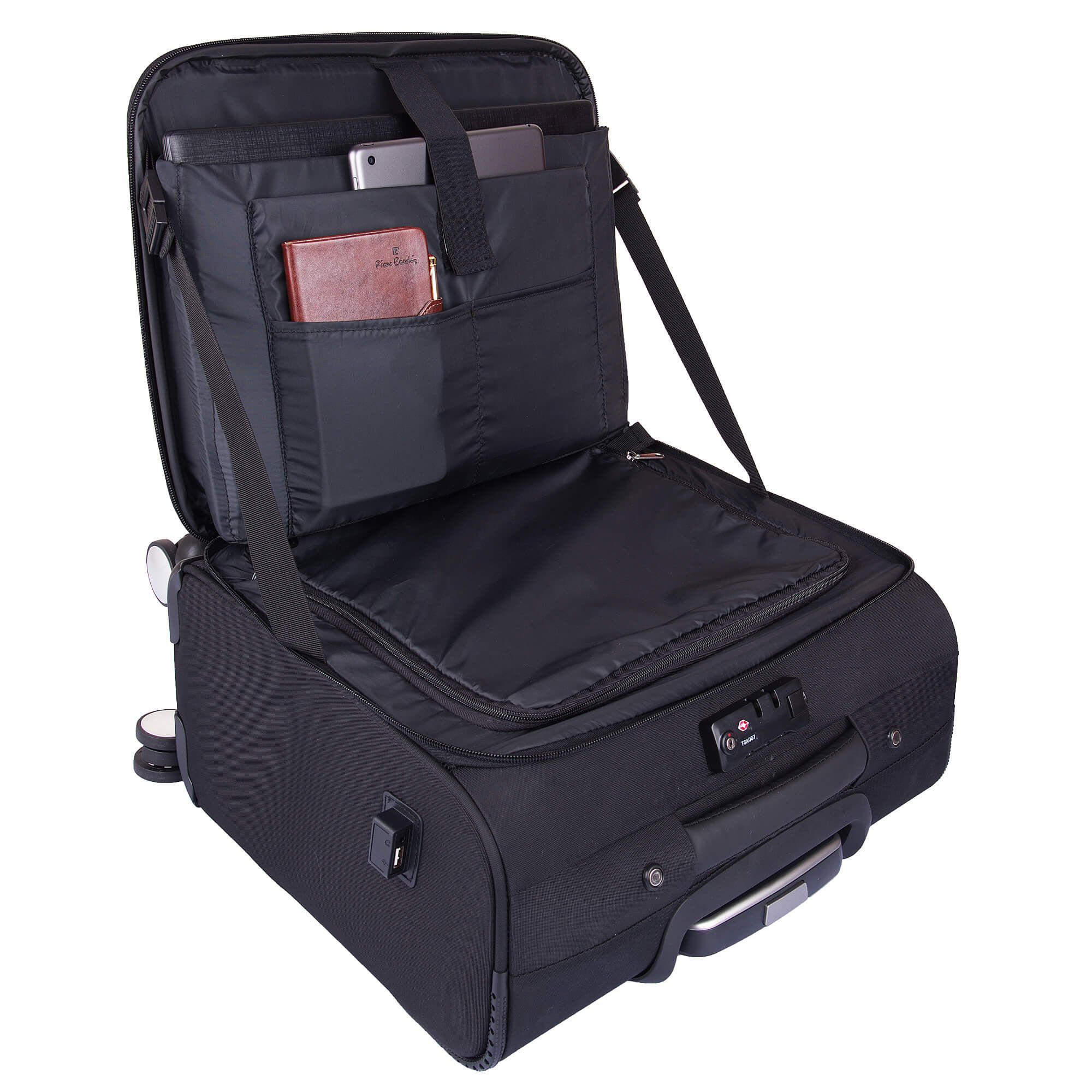 Cariall Stark Polyester Trolley Bag (Built-In Charging Cable, CAON0001, Black)_12