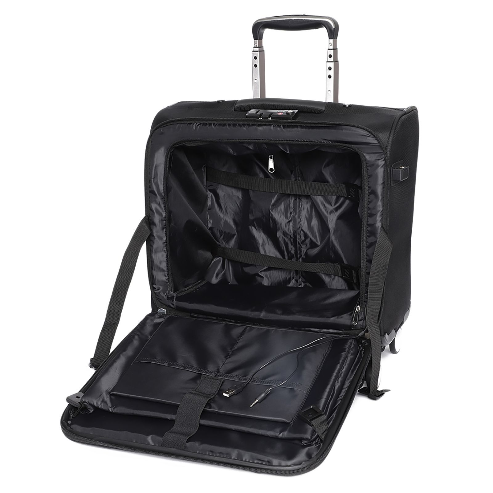 Cariall Stark Polyester Trolley Bag (Built-In Charging Cable, CAON0001, Black)_14