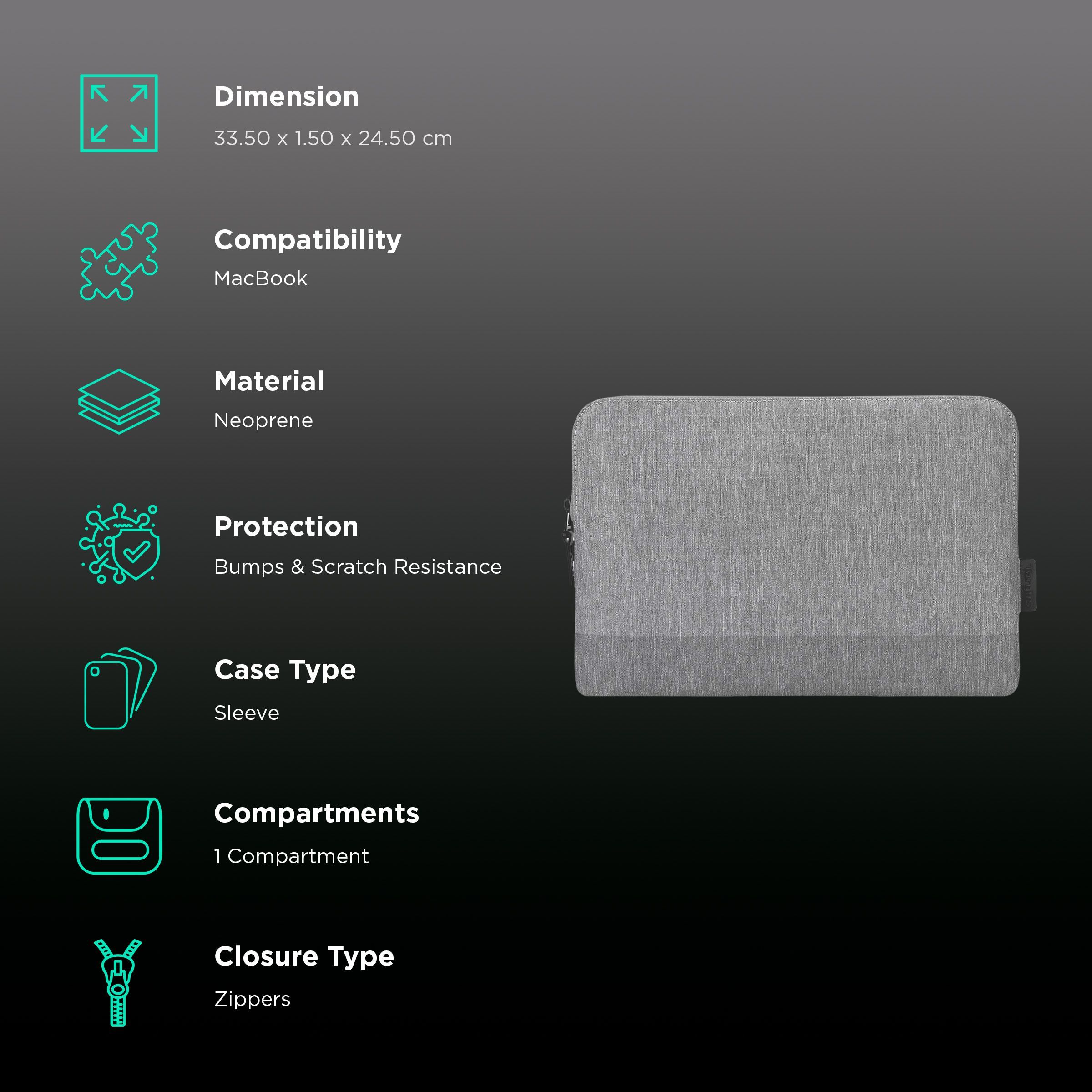 Targus CityLite 300D Polyester Laptop Sleeve for 13 Inch Laptop (Slim & Lightweight, Grey) Targus CityLite 300D Polyester Laptop Sleeve for 13 Inch Laptop (Slim & Lightweight, Grey)_3