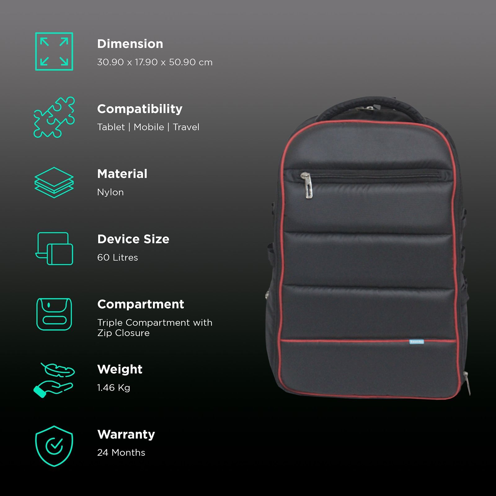 Traveldoo 60 Litres Nylon Backpack (Light Weight, ESS02004, Multicolor)_3