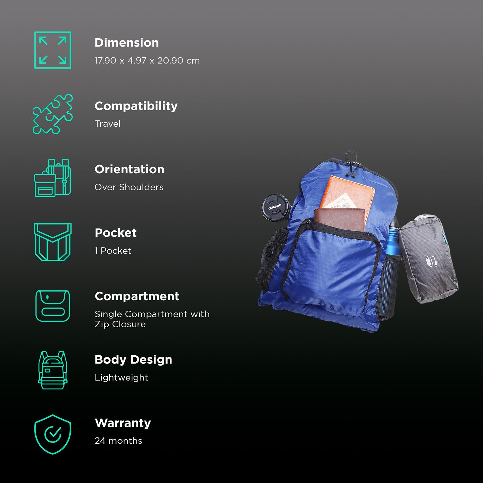 Traveldoo Backpack ( Lightweight, CBX01002, Blue)_3