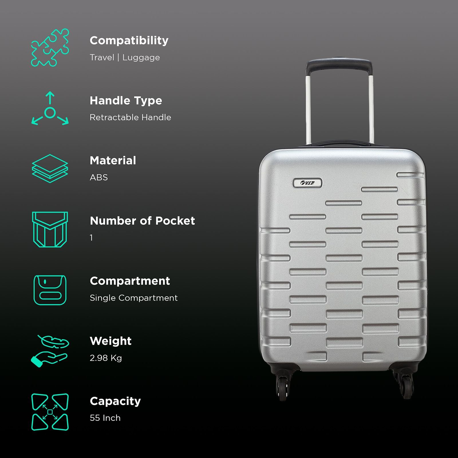 VIP XION ABS Trolley Bag (55 Inches, XION55TSMS, Silver)_2