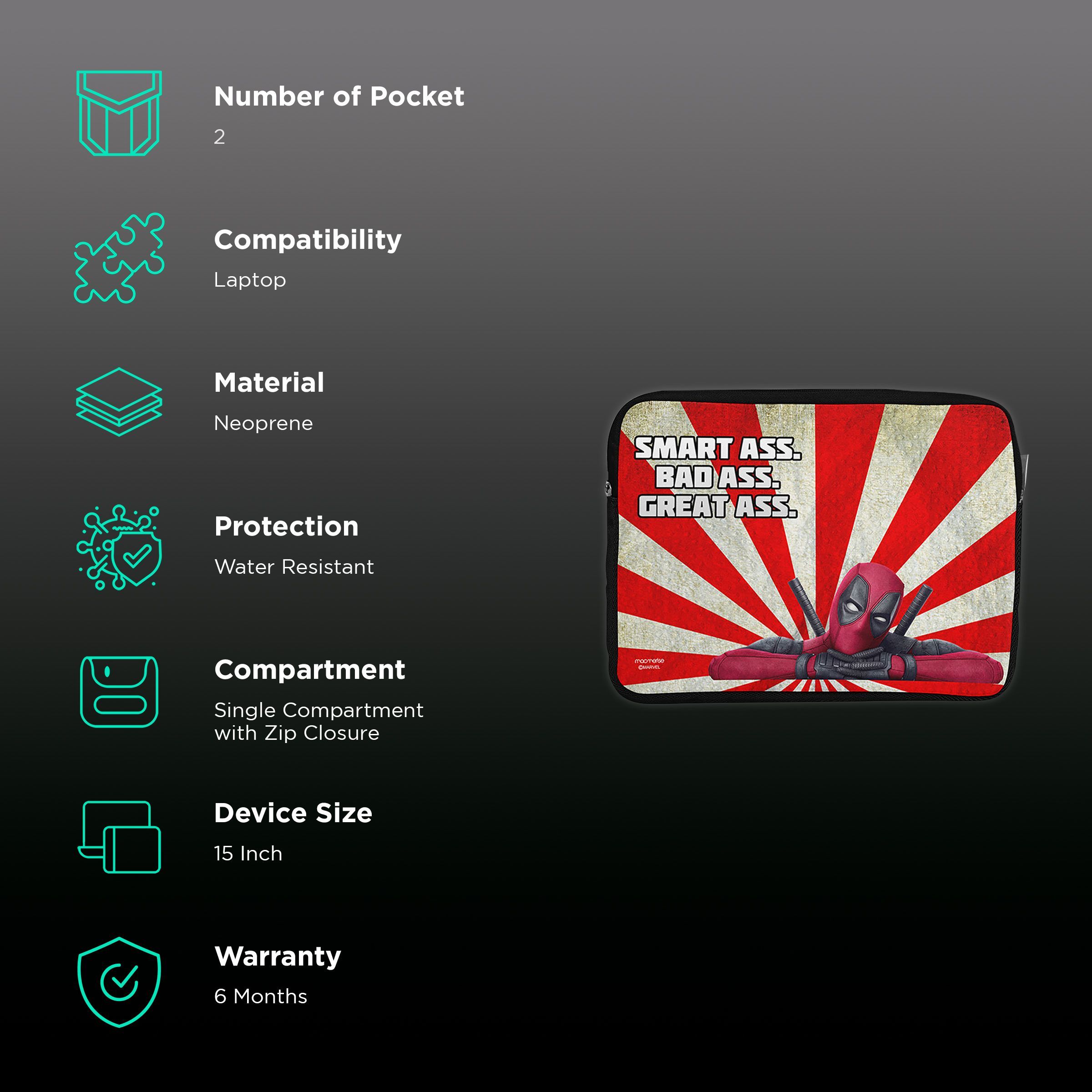 macmerise Smart Ass Deadpool Neoprene Laptop Sleeve for 15 Inch Laptop (Water Resistant, Multi Color)_2