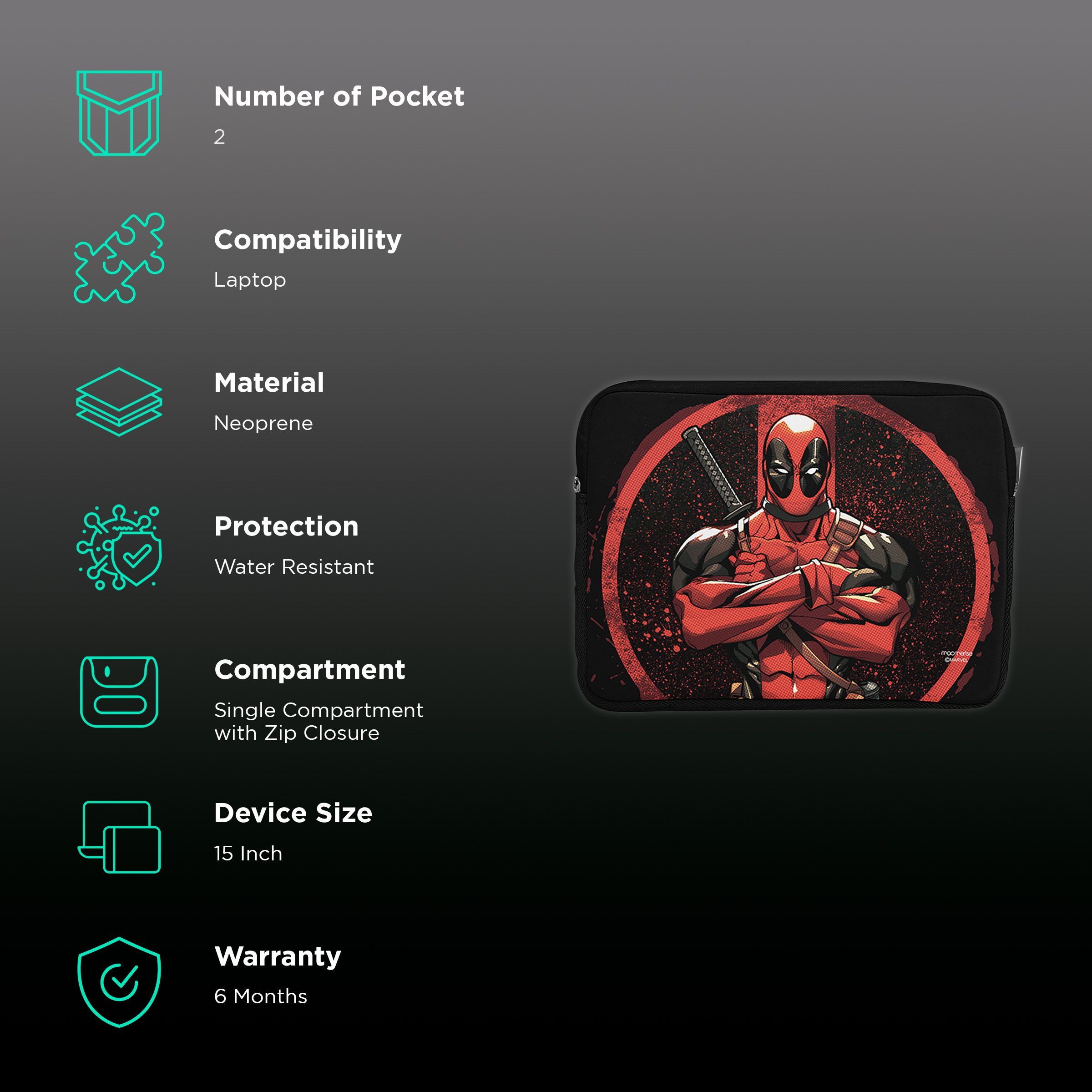 macmerise Deadpool Stance Neoprene Laptop Sleeve for 15 Inch Laptop (Water Resistant, Multi Color)_2