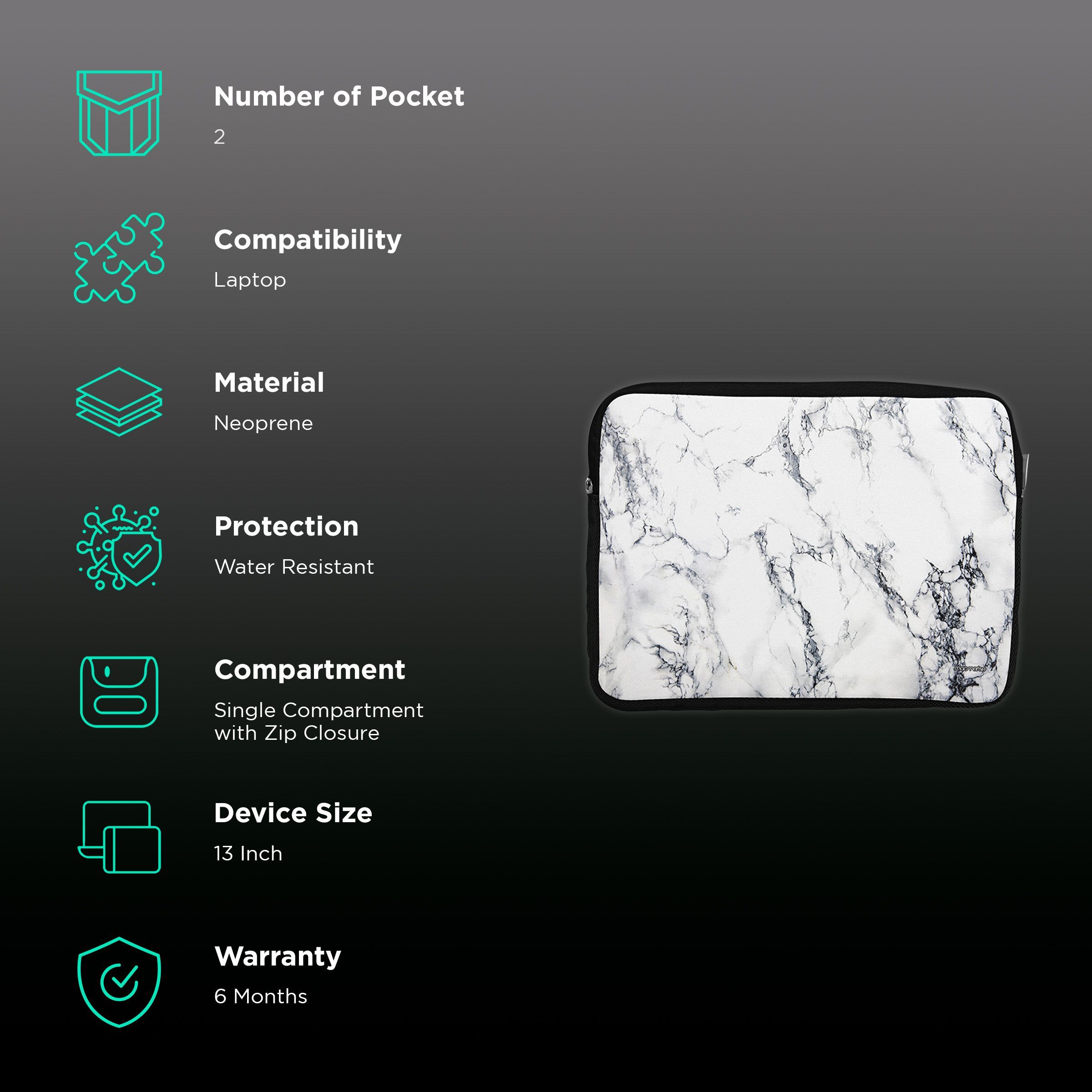 macmerise Marble Neoprene Laptop Sleeve for 13 Inch Laptop (Water Resistant, White Luna) macmerise Marble Neoprene Laptop Sleeve for 13 Inch Laptop (Water Resistant, White Luna)_2