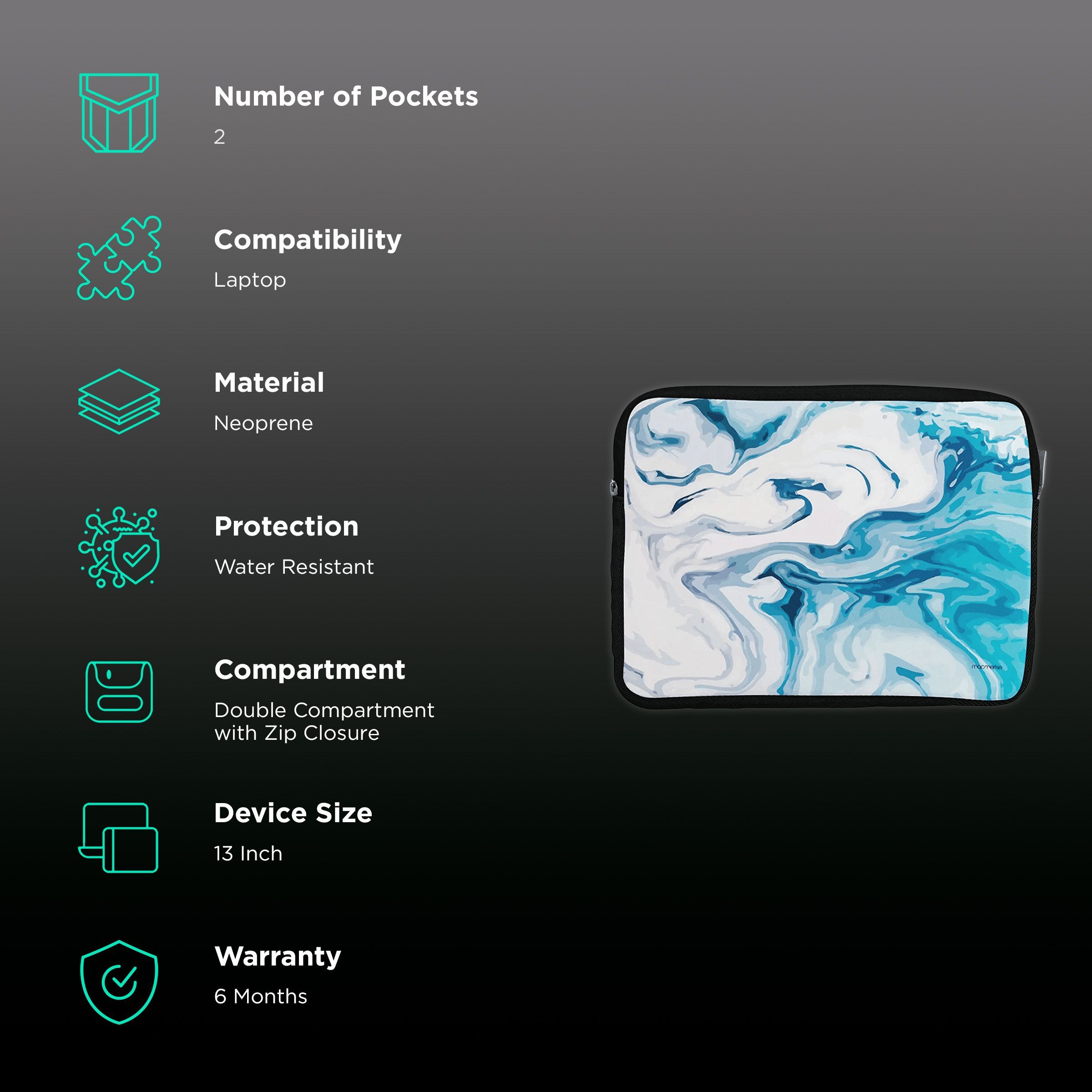 macmerise Liquid Funk Turquoise Neoprene Laptop Sleeve for 13 Inch Laptop (Water Resistant, Multi Color) macmerise Liquid Funk Turquoise Neoprene Laptop Sleeve for 13 Inch Laptop (Water Resistant, Multi Color)_2