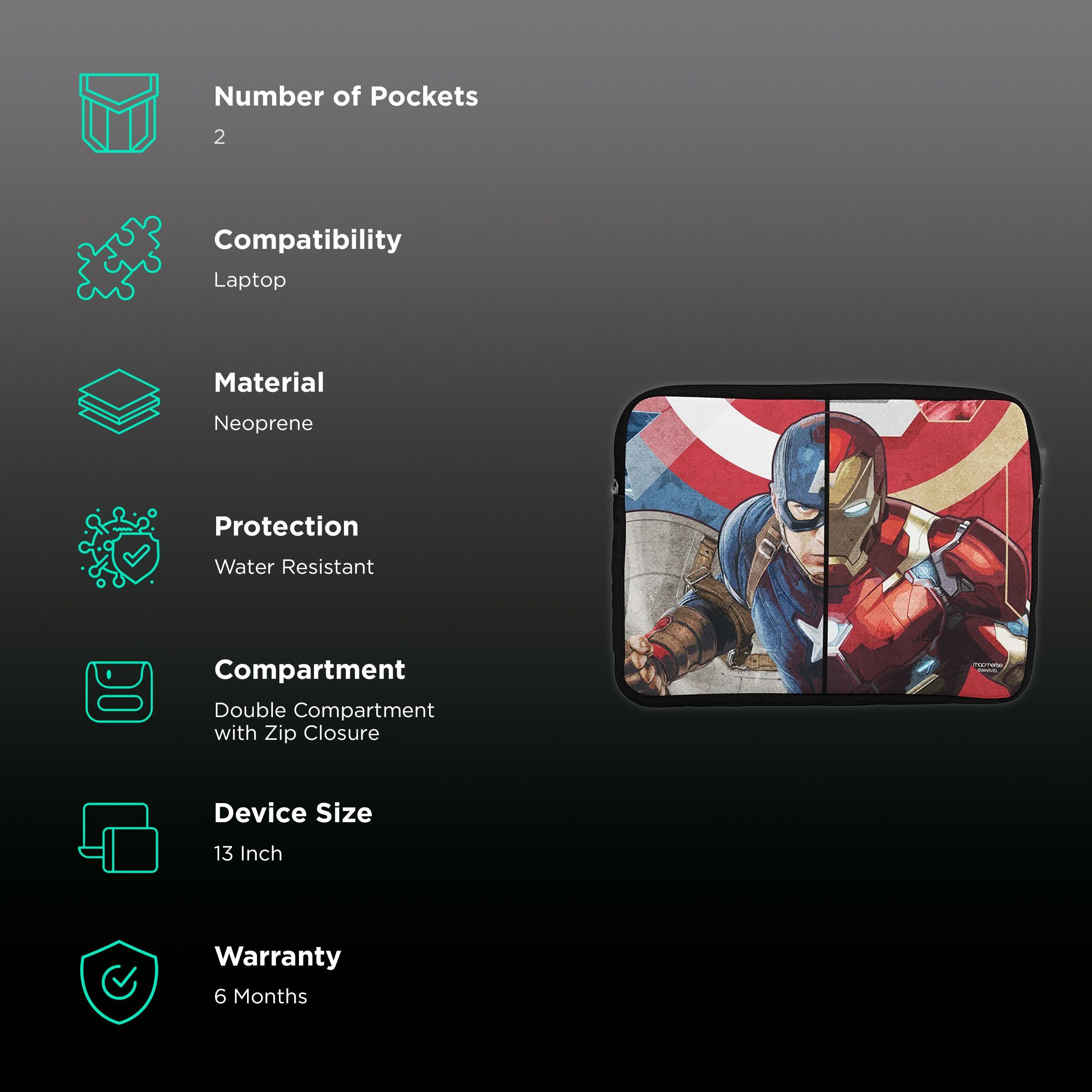 macmerise Man vs Machine Neoprene Laptop Sleeve for 13 Inch Laptop (Water Resistant, Multi Color)_2