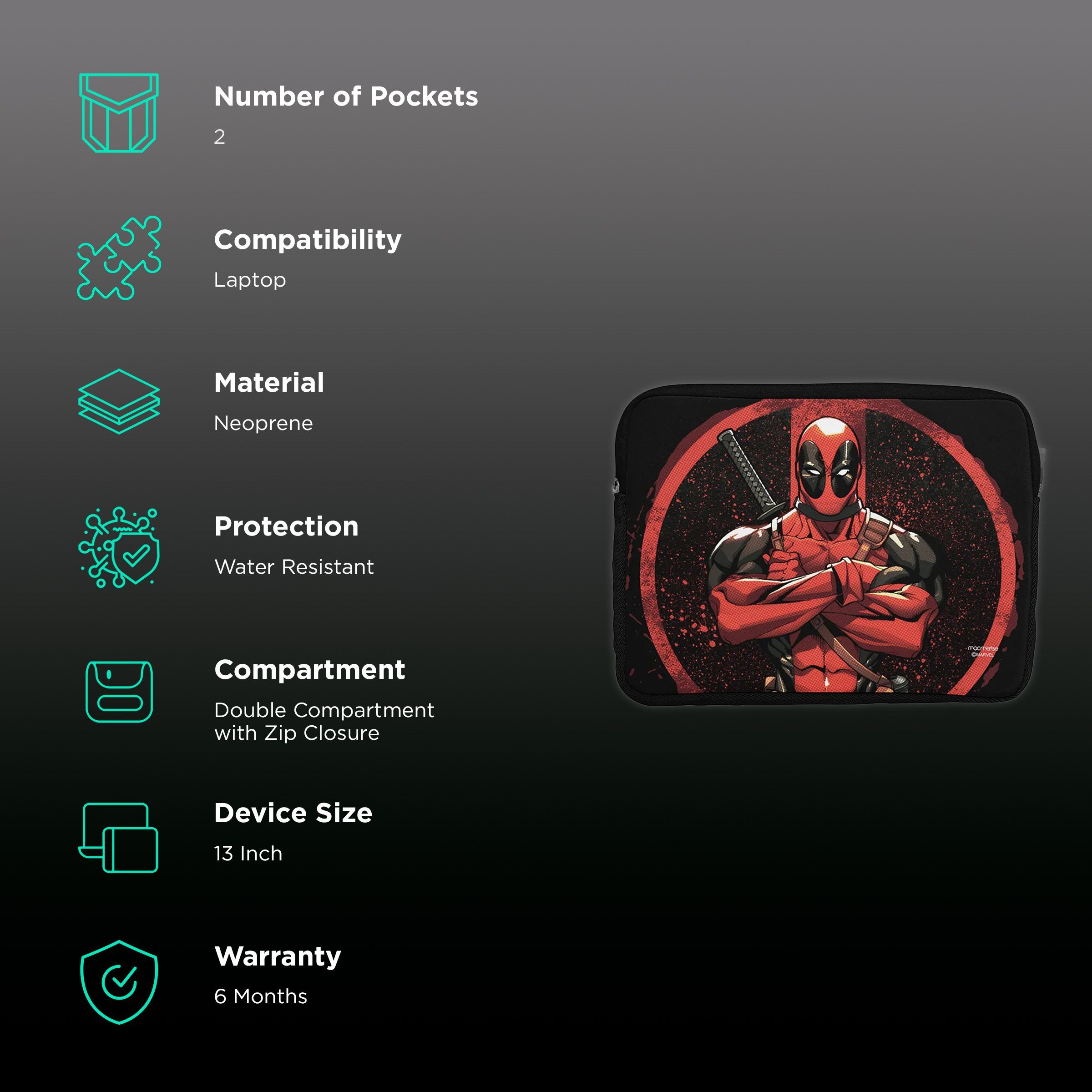 macmerise Deadpool Stance Neoprene Laptop Sleeve for 13 Inch Laptop (Water Resistant, Multi Color) macmerise Deadpool Stance Neoprene Laptop Sleeve for 13 Inch Laptop (Water Resistant, Multi Color)_2