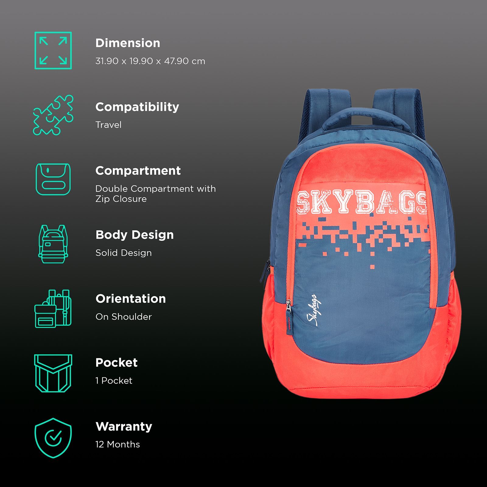 Skybags BFF Backpack (Padded Shoulder Straps, BPBFF2RED, Red) Skybags BFF Backpack (Padded Shoulder Straps, BPBFF2RED, Red)_3