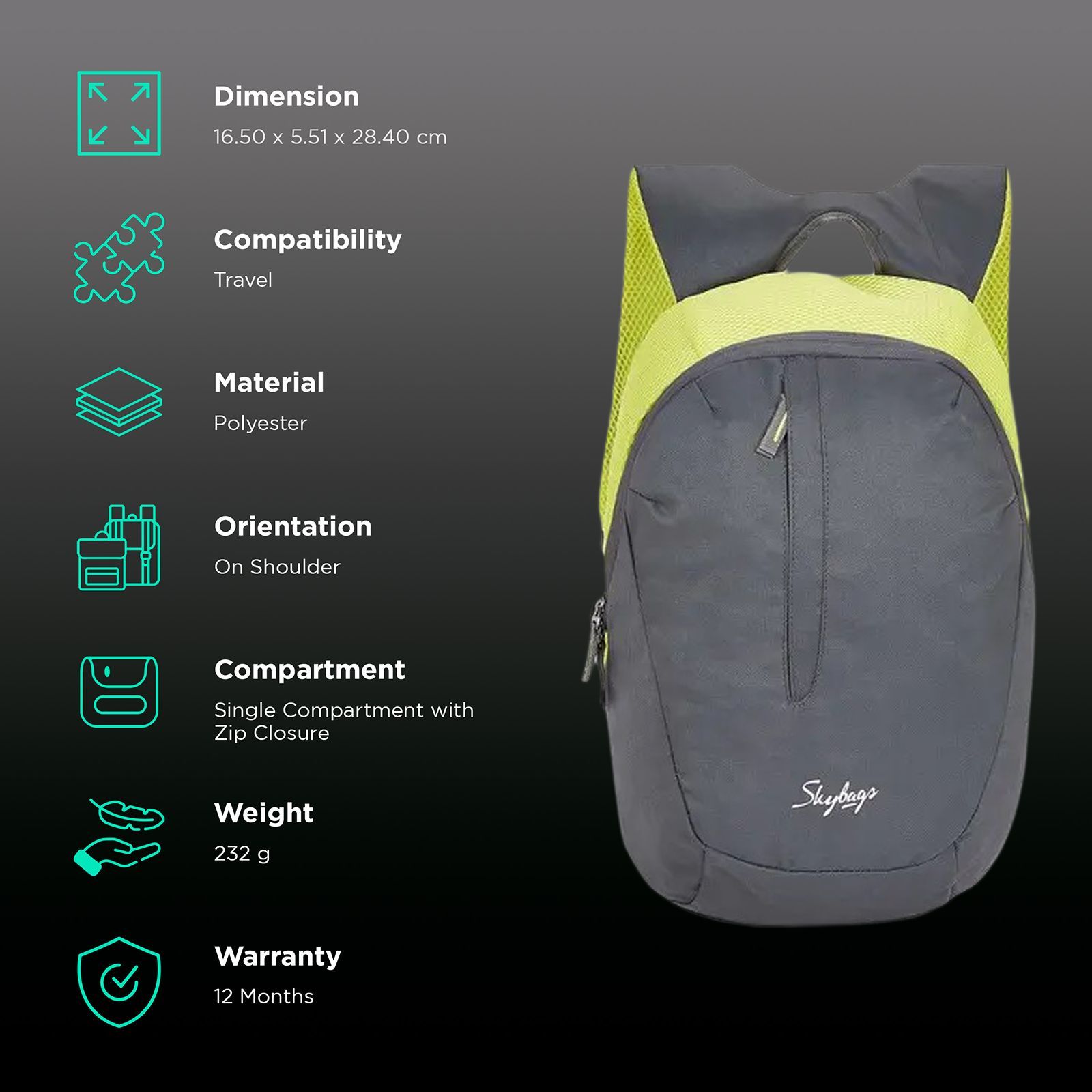 Skybags Zuke Backpack (Padded Shoulder Strap, BPZUK2GRY, Grey)_3