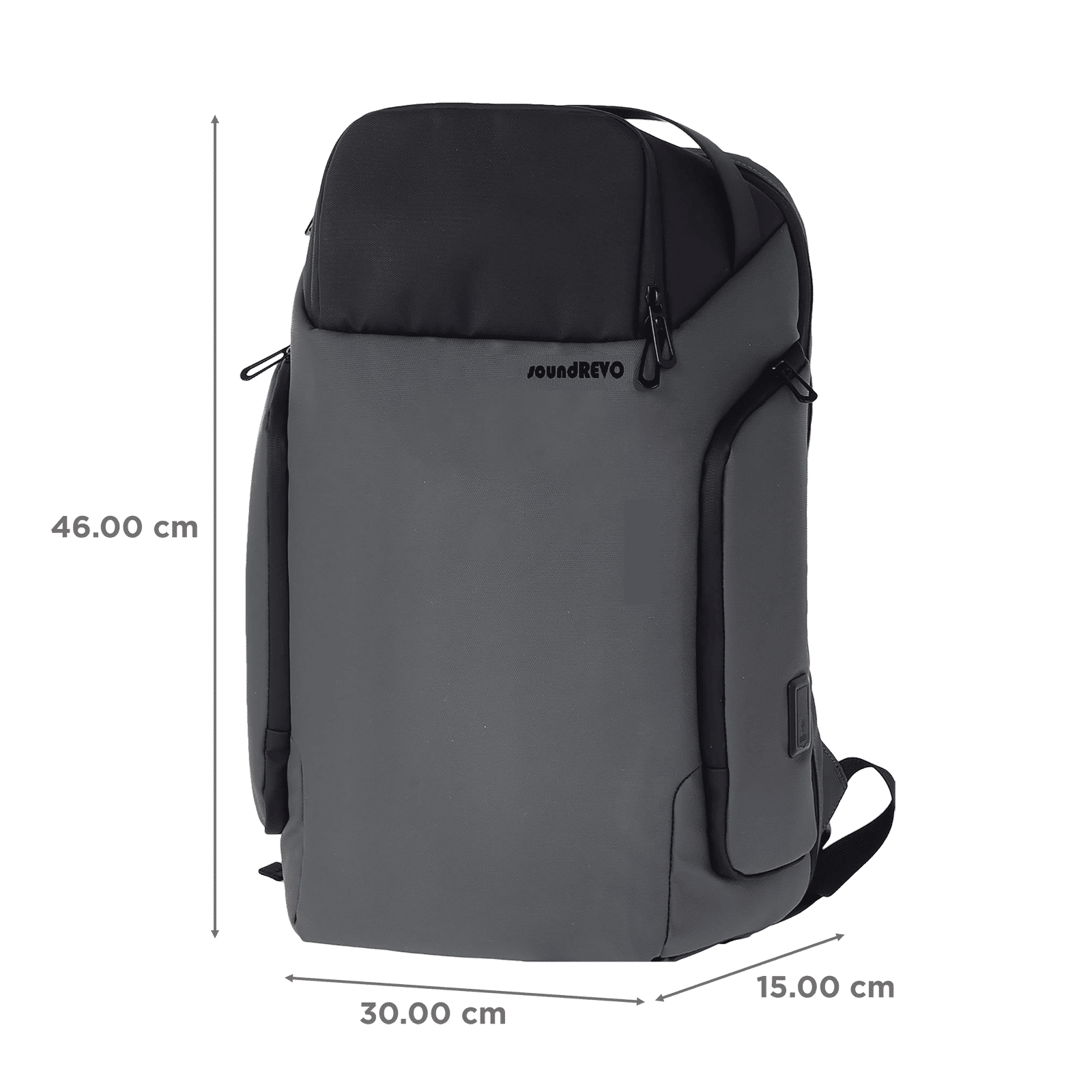 SoundRevo 21 Litres Polyester Backpack ( Water Resistant, SRSC21GBKA0165, Grey )_3