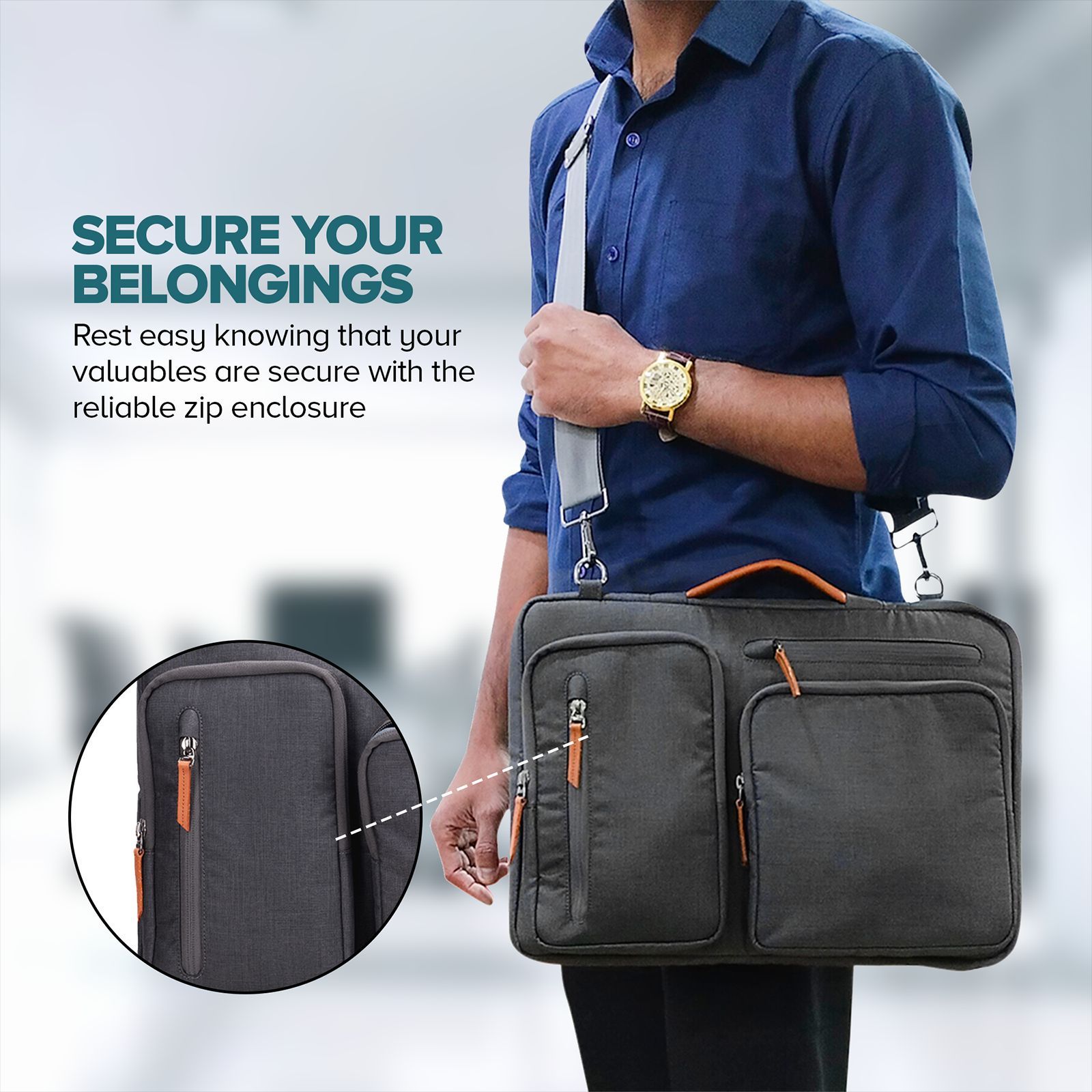 Croma Polyester Fabric Sling Bag for 15.6 Inch Laptop (5.7 L, Water Resistant, Grey)_13