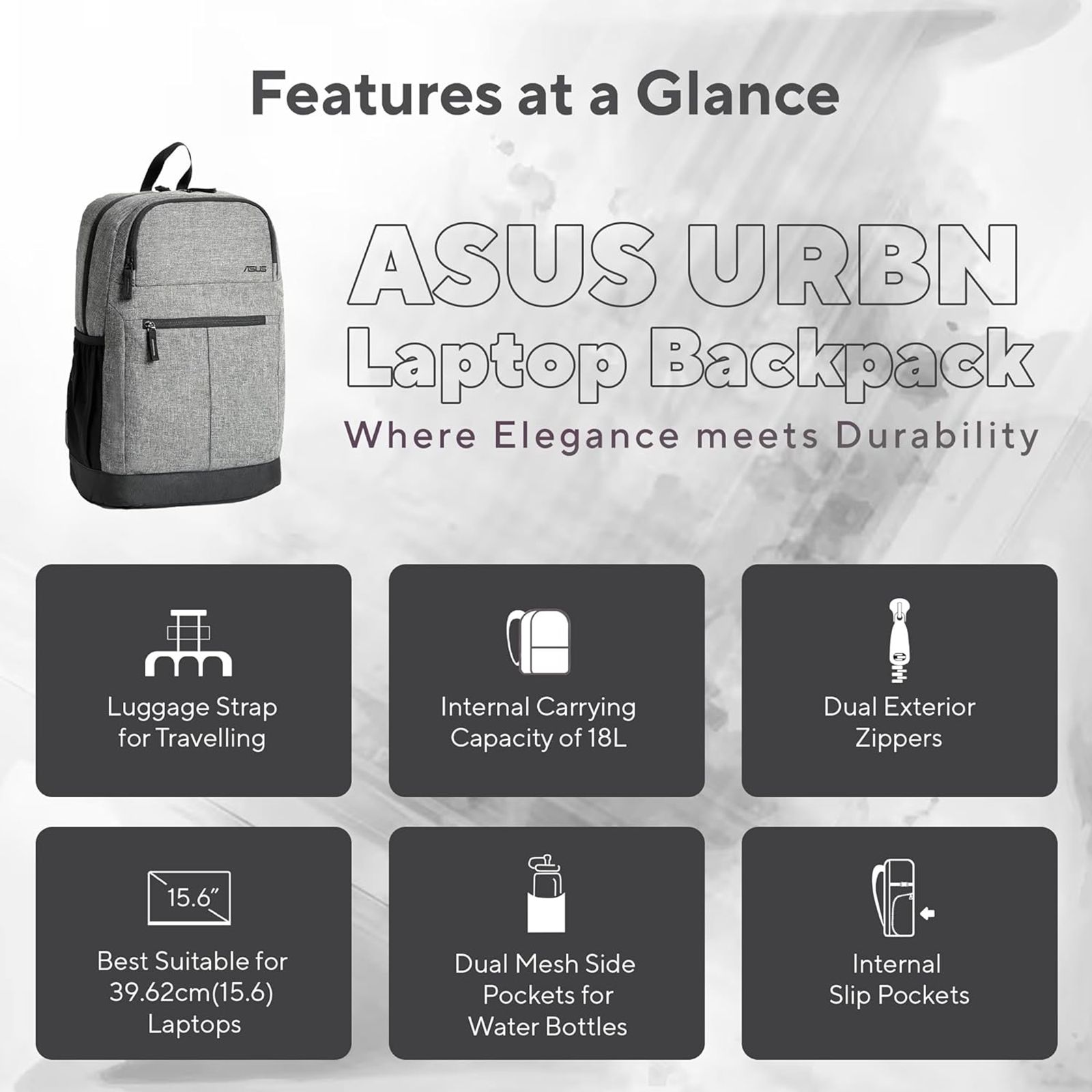 ASUS 90XB08Y0BBP000 Laptop Backpack for 16 Inch Laptop (Mesh Padded Back, Grey)_15