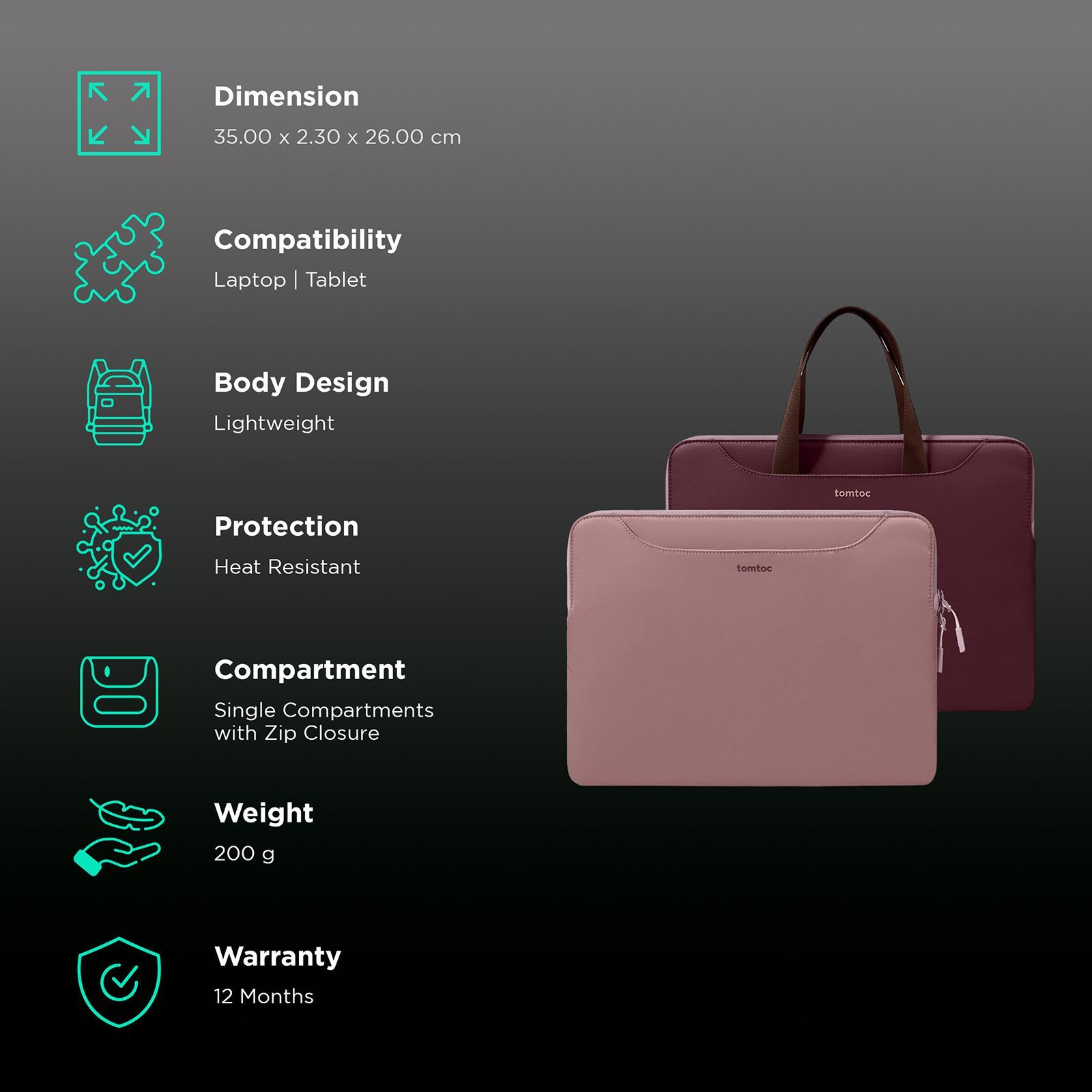 tomtoc A21 Laptop Sleeve for 14 Inch Laptop (Robust Protection, Raspberry) tomtoc A21 Laptop Sleeve for 14 Inch Laptop (Robust Protection, Raspberry)_3