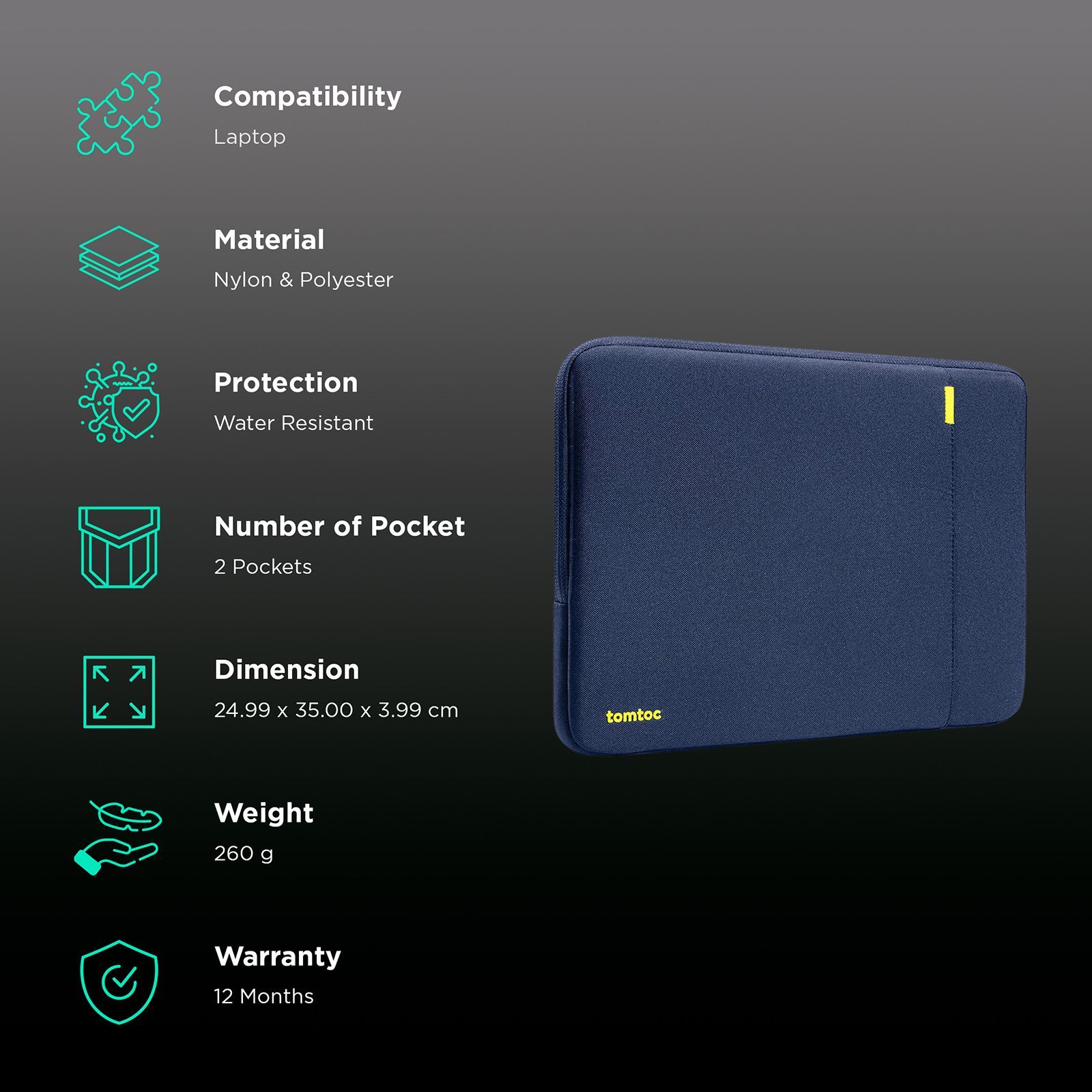 tomtoc A13D2B2 Recycled Fabric Laptop Sleeve for 14 Inch Laptop (Water Resistant, Blue) tomtoc A13D2B2 Recycled Fabric Laptop Sleeve for 14 Inch Laptop (Water Resistant, Blue)_3