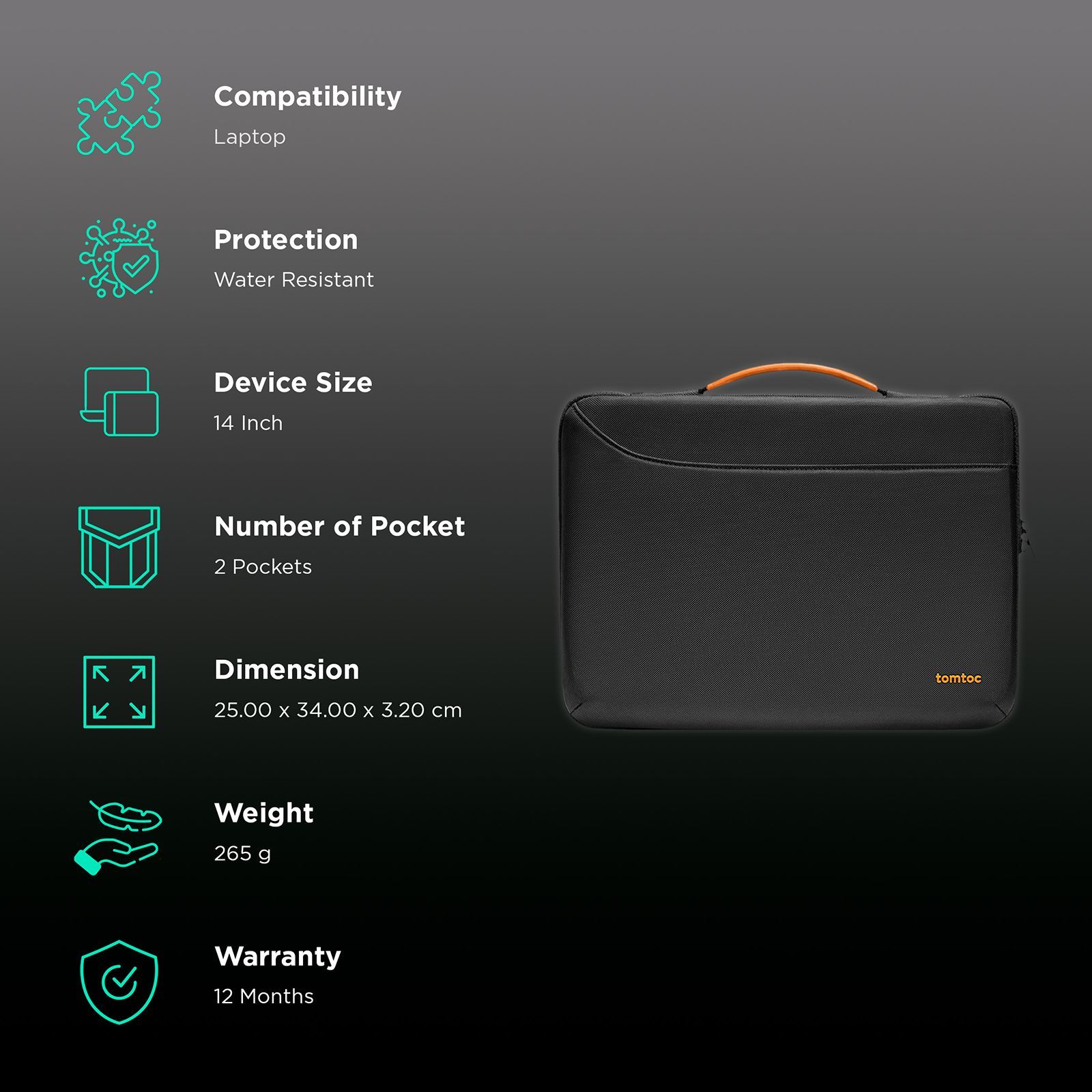 tomtoc A22 Defender Recycled Polyester Laptop Sleeve for 14 Inch Laptop (360 Superior Protection, Black) tomtoc A22 Defender Recycled Polyester Laptop Sleeve for 14 Inch Laptop (360 Superior Protection, Black)_3