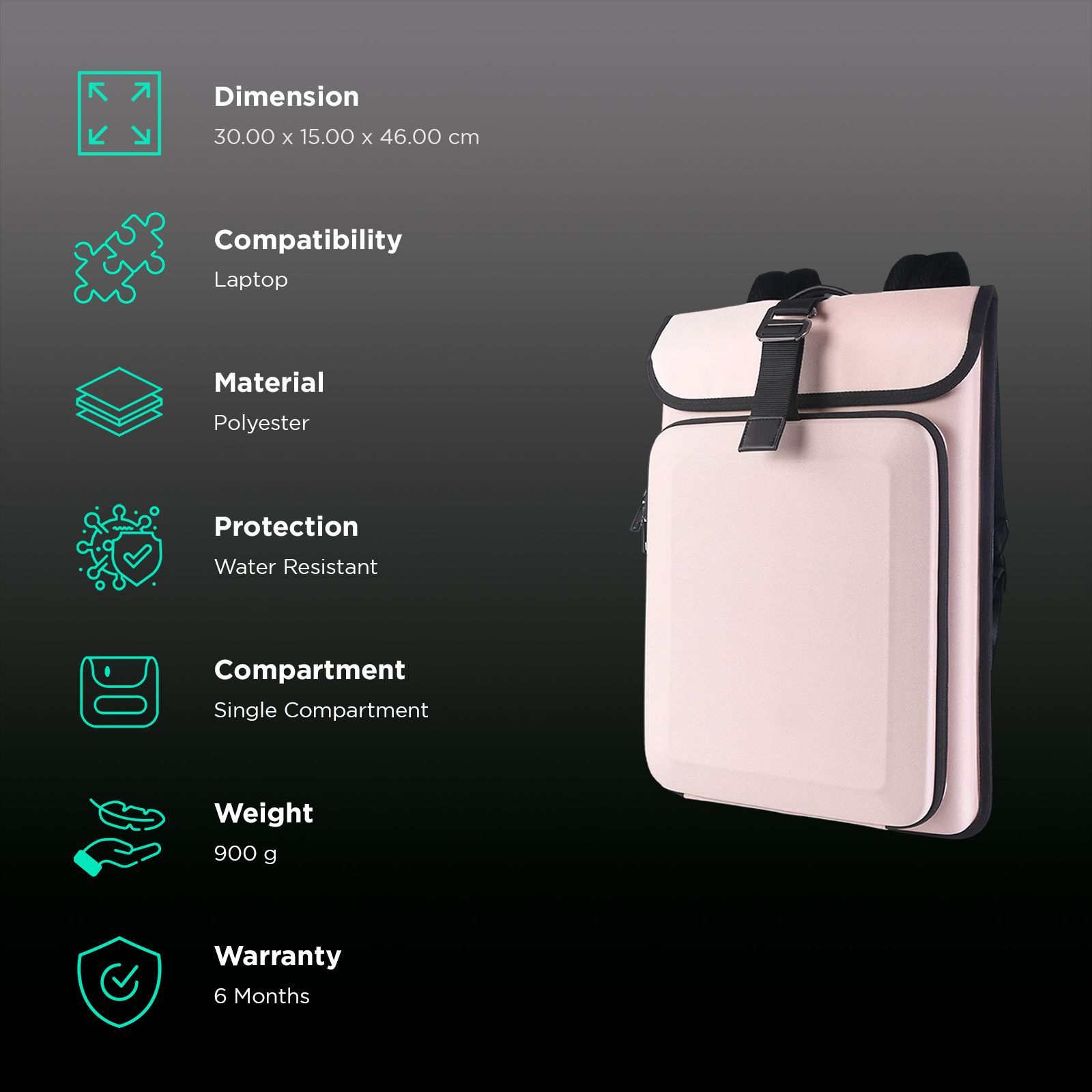 soundREVO SRMBCPN01 Polyester Laptop Backpack for 15.6 Inch Laptop (Hard Shell Design, Pink)_2