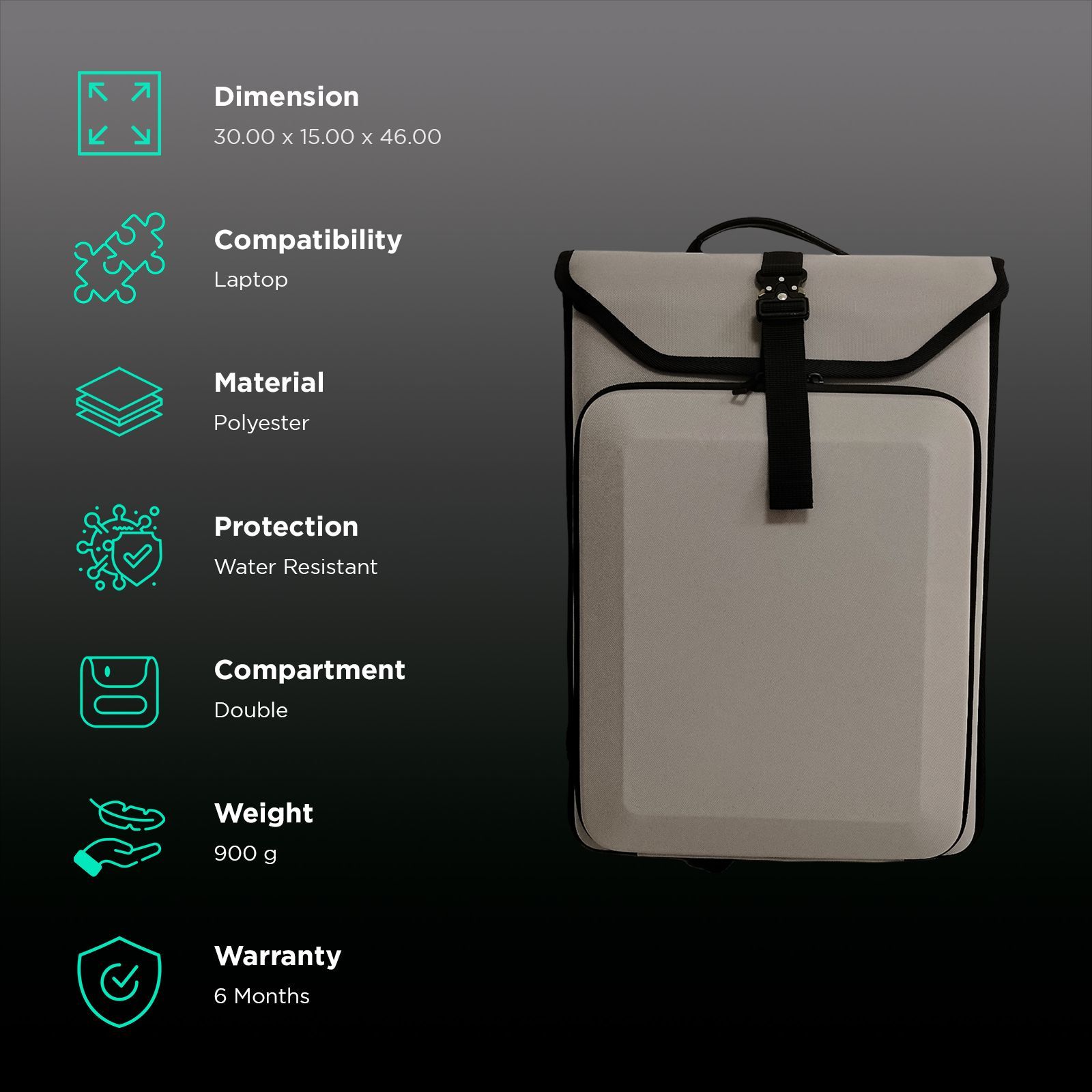 soundREVO SRMBCGY02 Polyester Laptop Backpack for 15.6 Inch Laptop (Hard Shell Design, Grey)_2