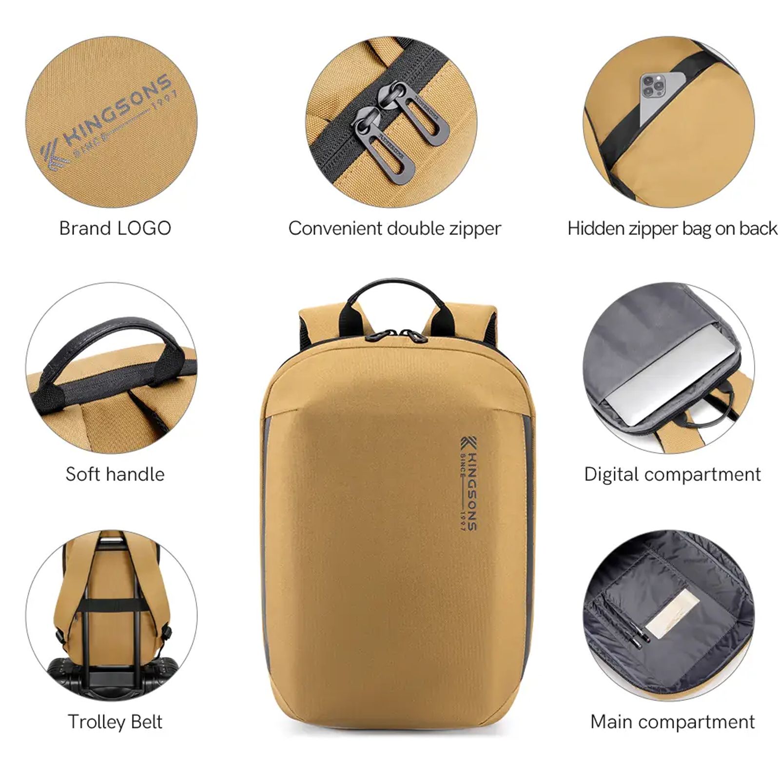 Kingsons KSMBCMS03 Polyester Laptop Backpack for 15.6 Inch Laptop (13 L, Adjustable Shoulder Straps, Mustard) Kingsons KSMBCMS03 Polyester Laptop Backpack for 15.6 Inch Laptop (13 L, Adjustable Shoulder Straps, Mustard)_6