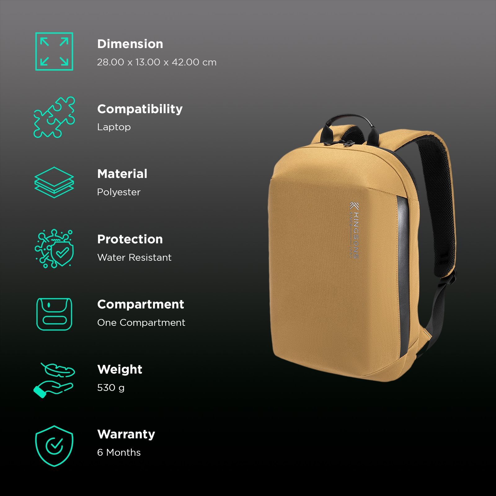 Kingsons KSMBCMS03 Polyester Laptop Backpack for 15.6 Inch Laptop (13 L, Adjustable Shoulder Straps, Mustard) Kingsons KSMBCMS03 Polyester Laptop Backpack for 15.6 Inch Laptop (13 L, Adjustable Shoulder Straps, Mustard)_2