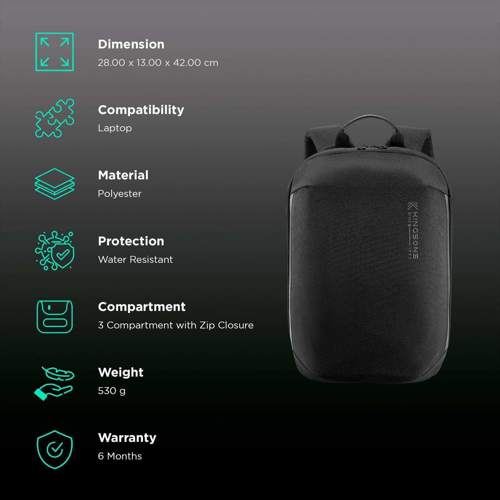 Kingsons KSMBCBK Polyester Laptop Backpack for 15.6 Inch Laptop (13 L, Water Resistant, Black)_2