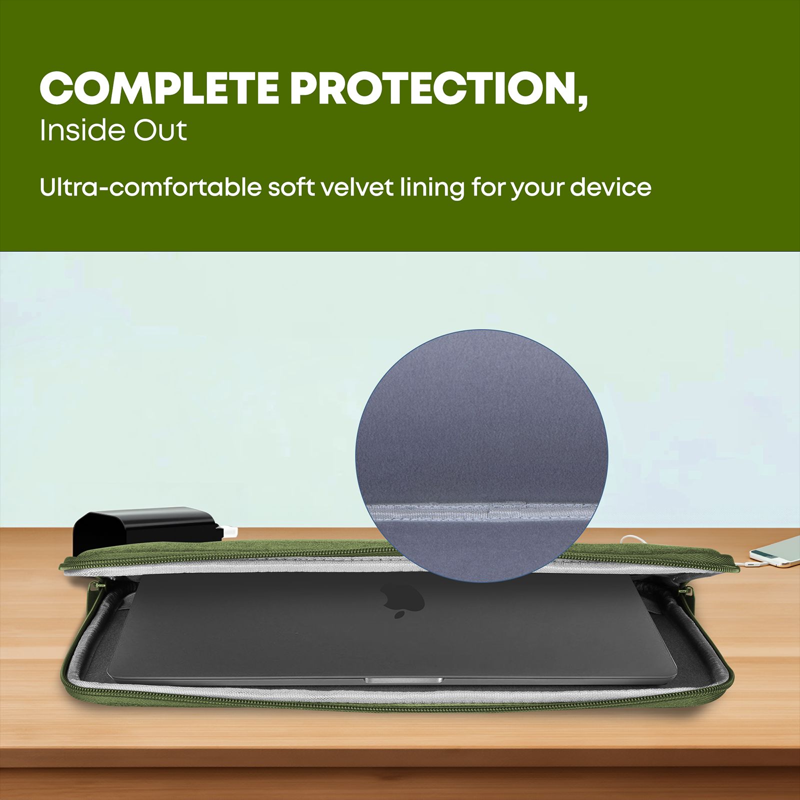 Sunmi SNMBCGR05 Polyester Laptop Hard Shell Sleeve for 14 Inch Laptop (Inner Smooth Velvet Lining, Green)_13