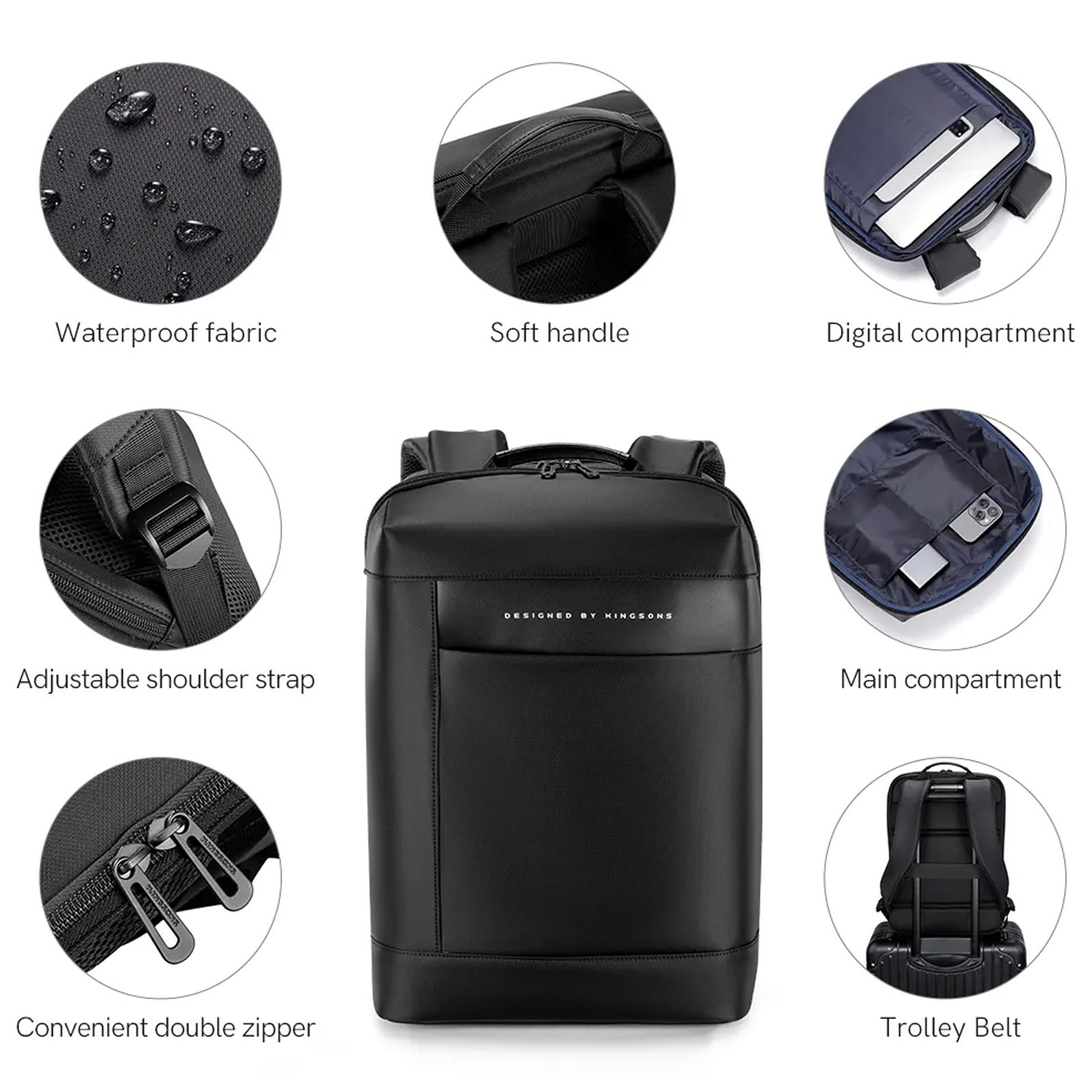 Kingsons KSSTYBK07 Polyester Backpack for 15.6 Inch Laptop (15 L, Anti-Theft, Black)_6