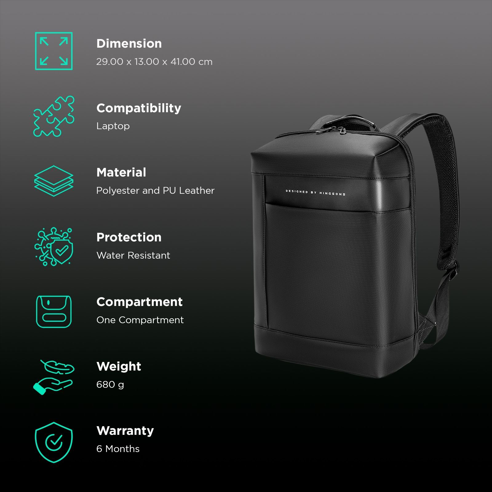 Kingsons KSSTYBK07 Polyester Backpack for 15.6 Inch Laptop (15 L, Anti-Theft, Black)_2