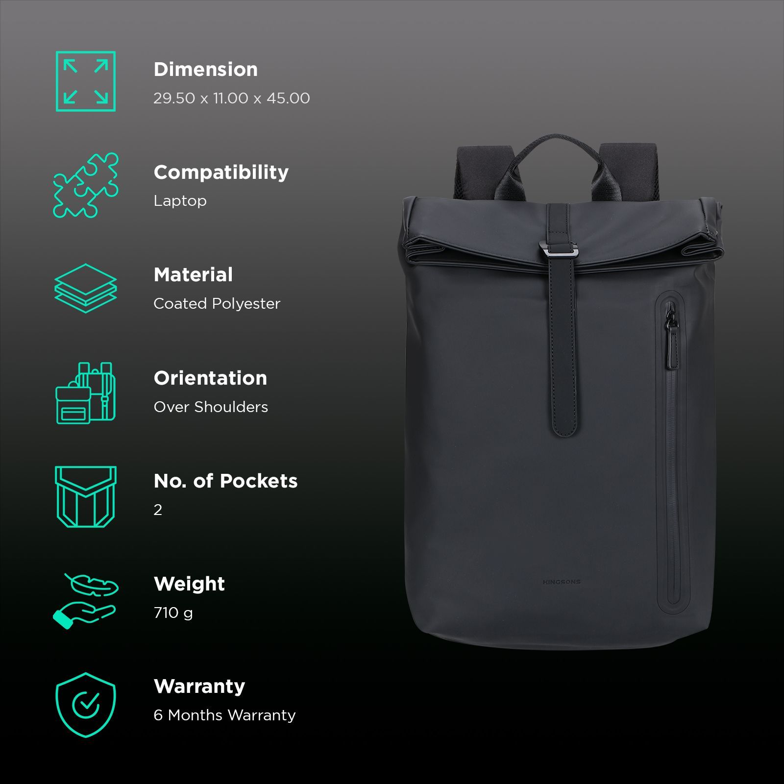 Kingsons KSWFBK10 Polyester Laptop Backpack for 15.6 Inch Laptop (13.5 L, Water Resistant, Black) Kingsons KSWFBK10 Polyester Laptop Backpack for 15.6 Inch Laptop (13.5 L, Water Resistant, Black)_2