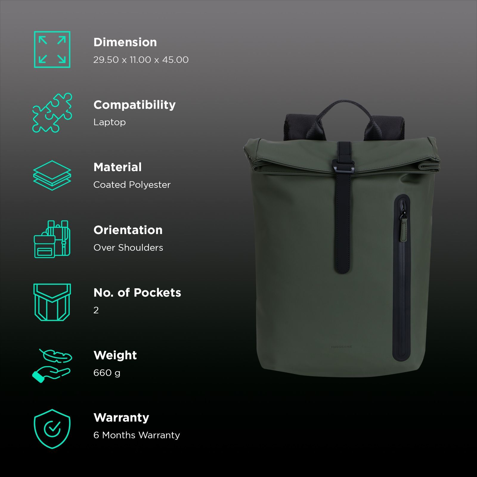 Kingsons KSWFGR11 Polyester Laptop Backpack for 15.6 Inch Laptop (13.5 L, Water Resistant, Olive Green)_2