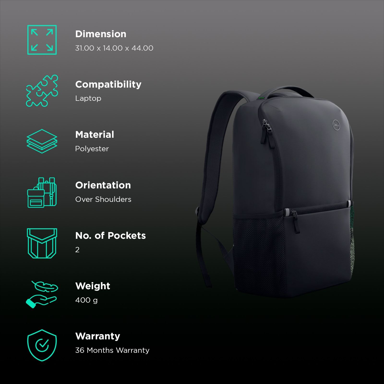 DELL EcoLoop Polyester Laptop Backpack for 14 -16 Inch Laptop (18 L, Water Resistant, Black)_2