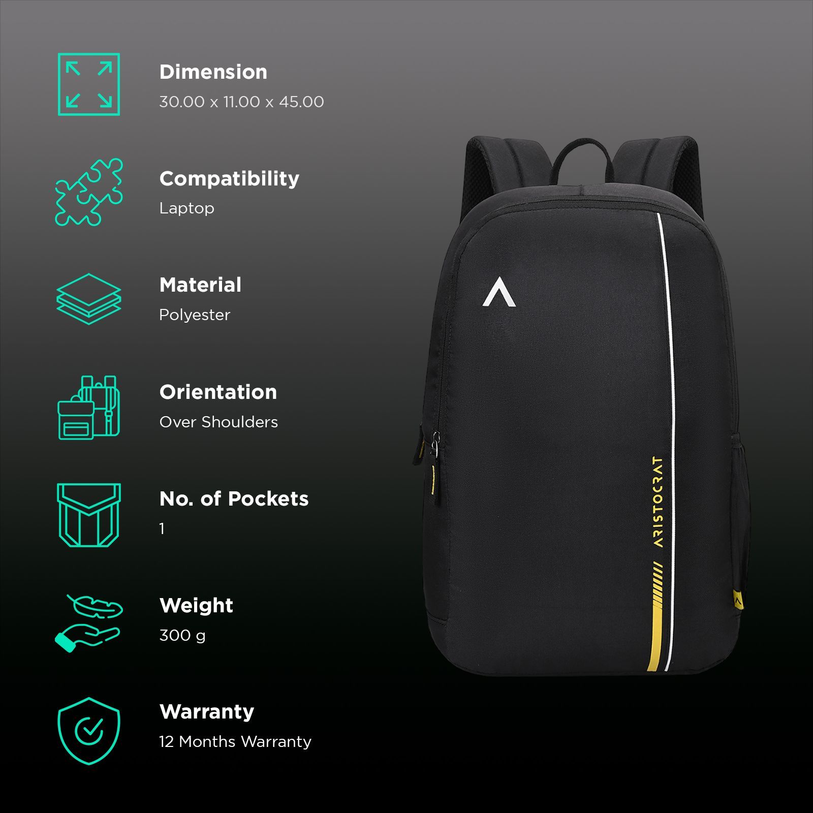 ARISTOCRAT NOVA 500D Fabric Laptop Backpack for 14 Inch Laptop (15 L, Premium Interior Lining, Black)_2