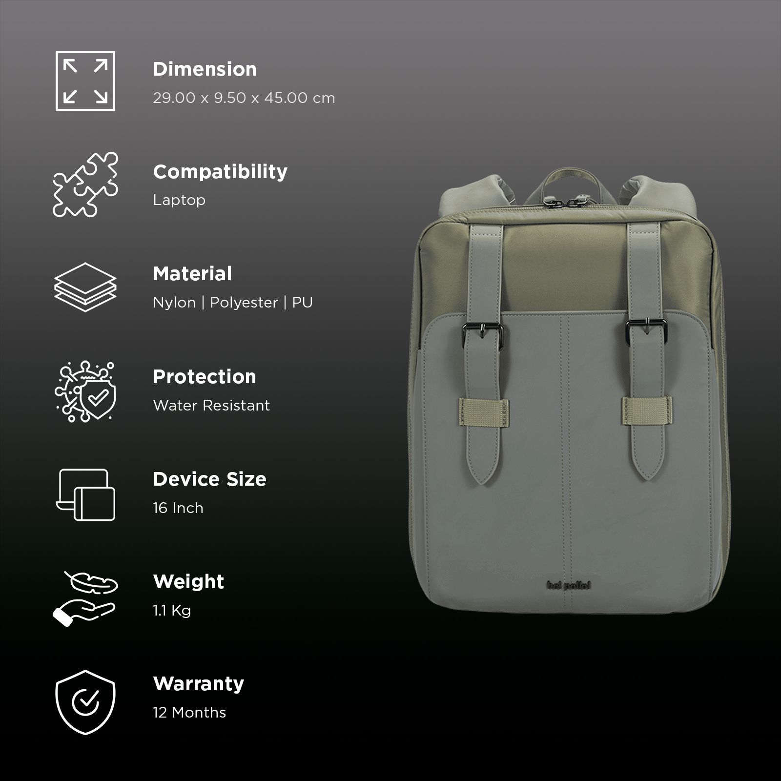 hoi polloi JYM Nylon, Polyester, PU Laptop Backpack for 16 Inch Laptop (11 L, Water Resistant, Camouflage Green)_2