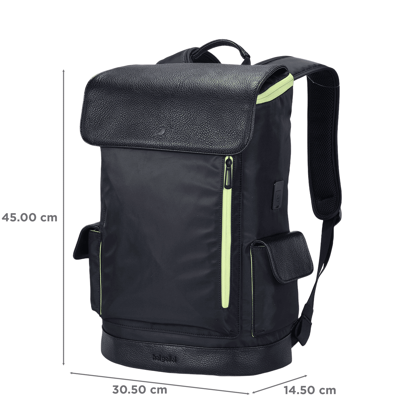 hoi polloi RAYRAY Nylon, Polyester, PU Laptop Backpack for 15.6 Inch Laptop (20 L, Water Resistant, Obsidian Black & Neon)_2
