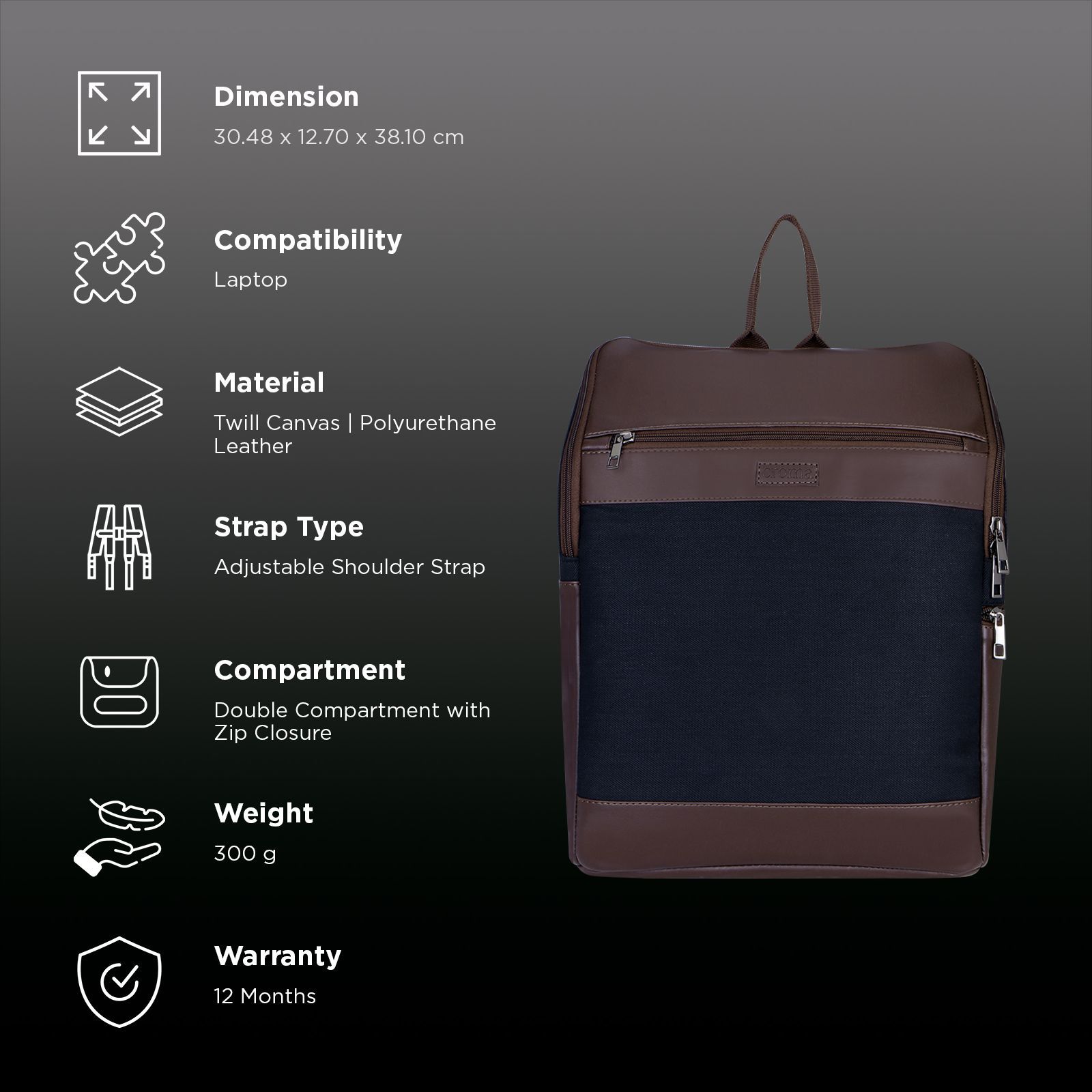 Croma Twill Canvas & PU Laptop Bag for 15 Inch Laptop (Adjustable Shoulder Straps, Brown)_2