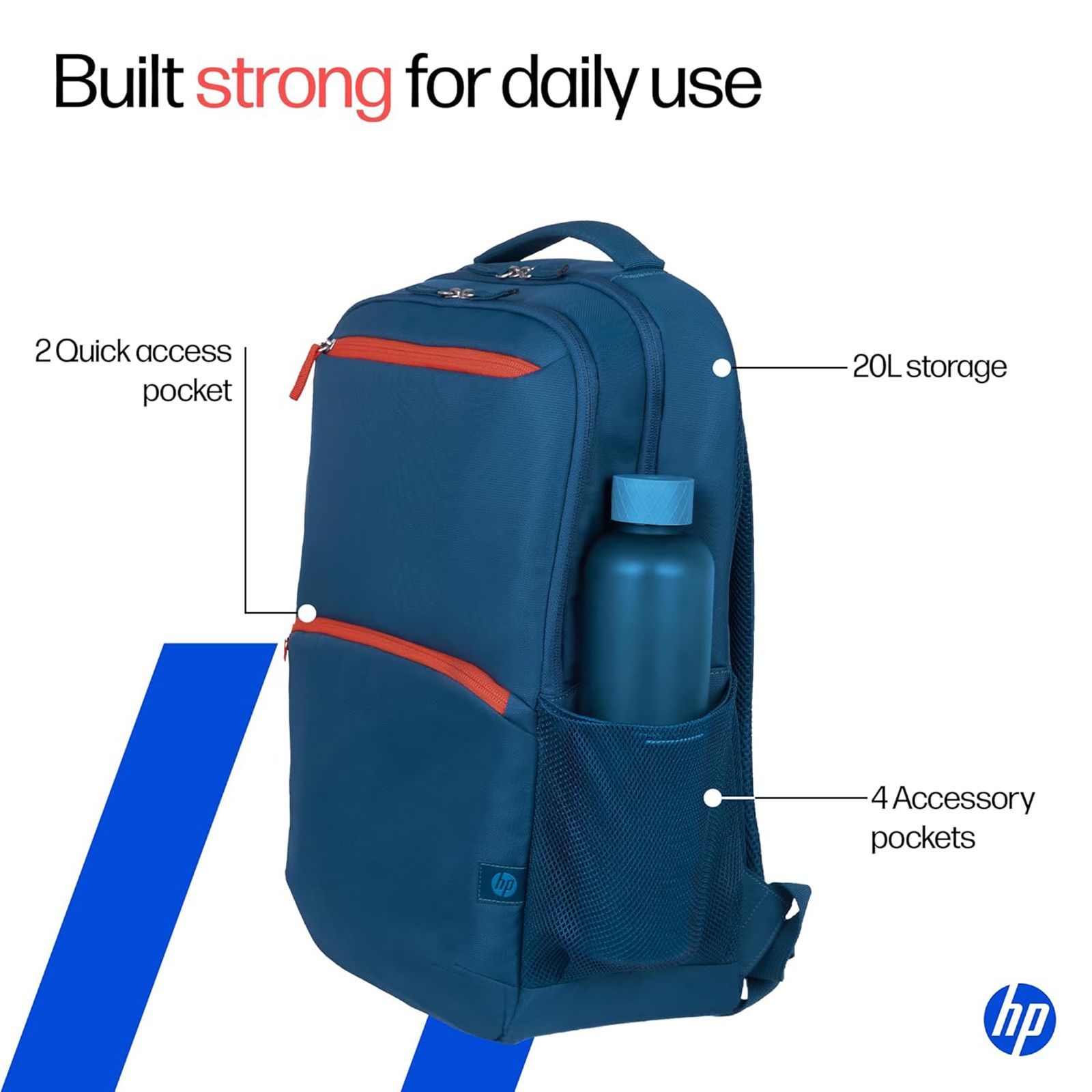 HP Campus Core Polyester Backpack for 16 Inch Laptop (20 L, Padded Shoulder Straps, Blue)_3