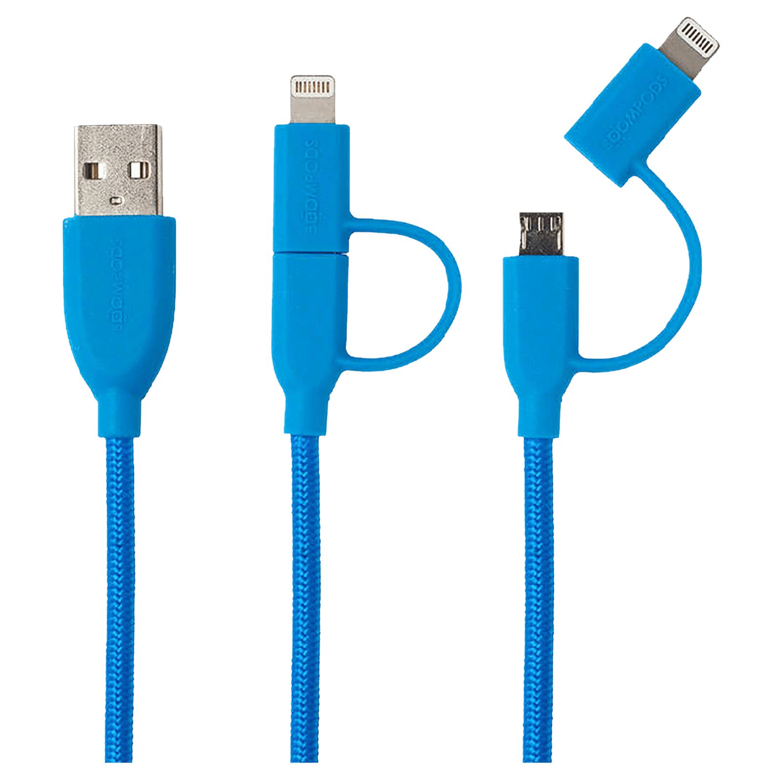 Boompods Duo Type A to Lightning, Micro USB 3.3 Feet (1M) 2-in-1 Cable (Tangle-free Design, Blue) Boompods Duo Type A to Lightning, Micro USB 3.3 Feet (1M) 2-in-1 Cable (Tangle-free Design, Blue)_1