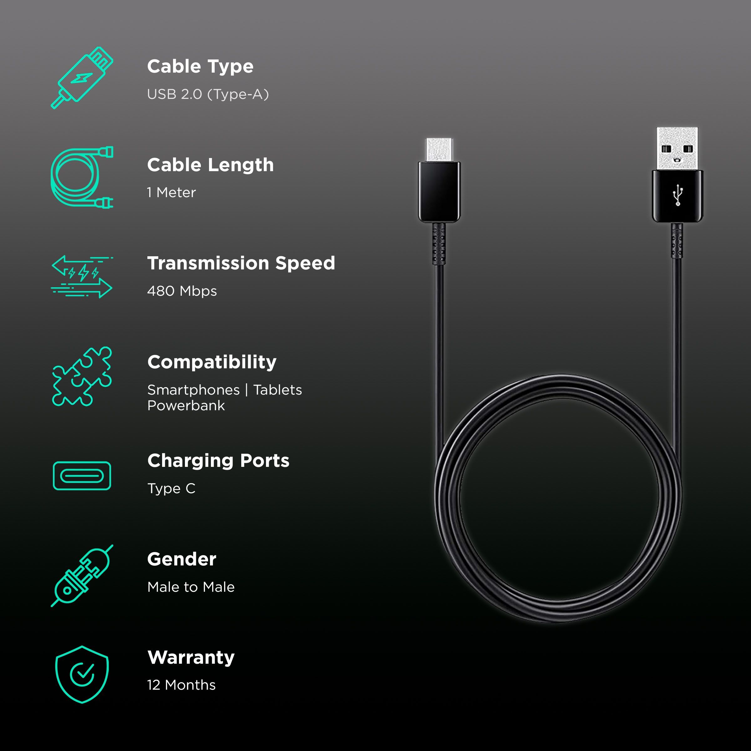 SAMSUNG Type A to Type C 5 Feet (1.5M) Cable (Multiple Device Compatibility, Black) SAMSUNG Type A to Type C 5 Feet (1.5M) Cable (Multiple Device Compatibility, Black)_2