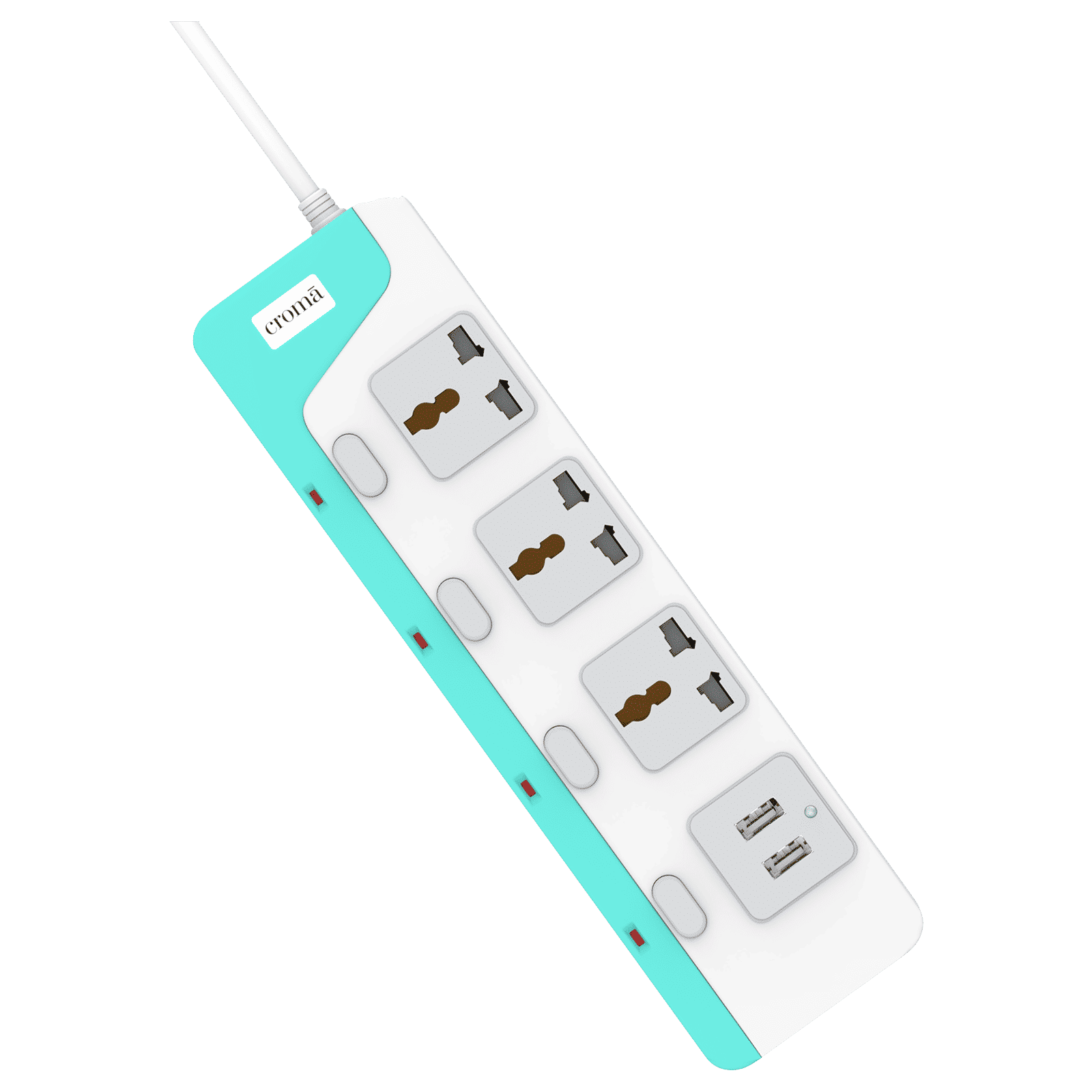 Croma 6 Amps 3 Sockets Surge Protector with Individual Switch (2 Meters, Child Safety Shutters, CRCP1000, White) Croma 6 Amps 3 Sockets Surge Protector with Individual Switch (2 Meters, Child Safety Shutters, CRCP1000, White)_1