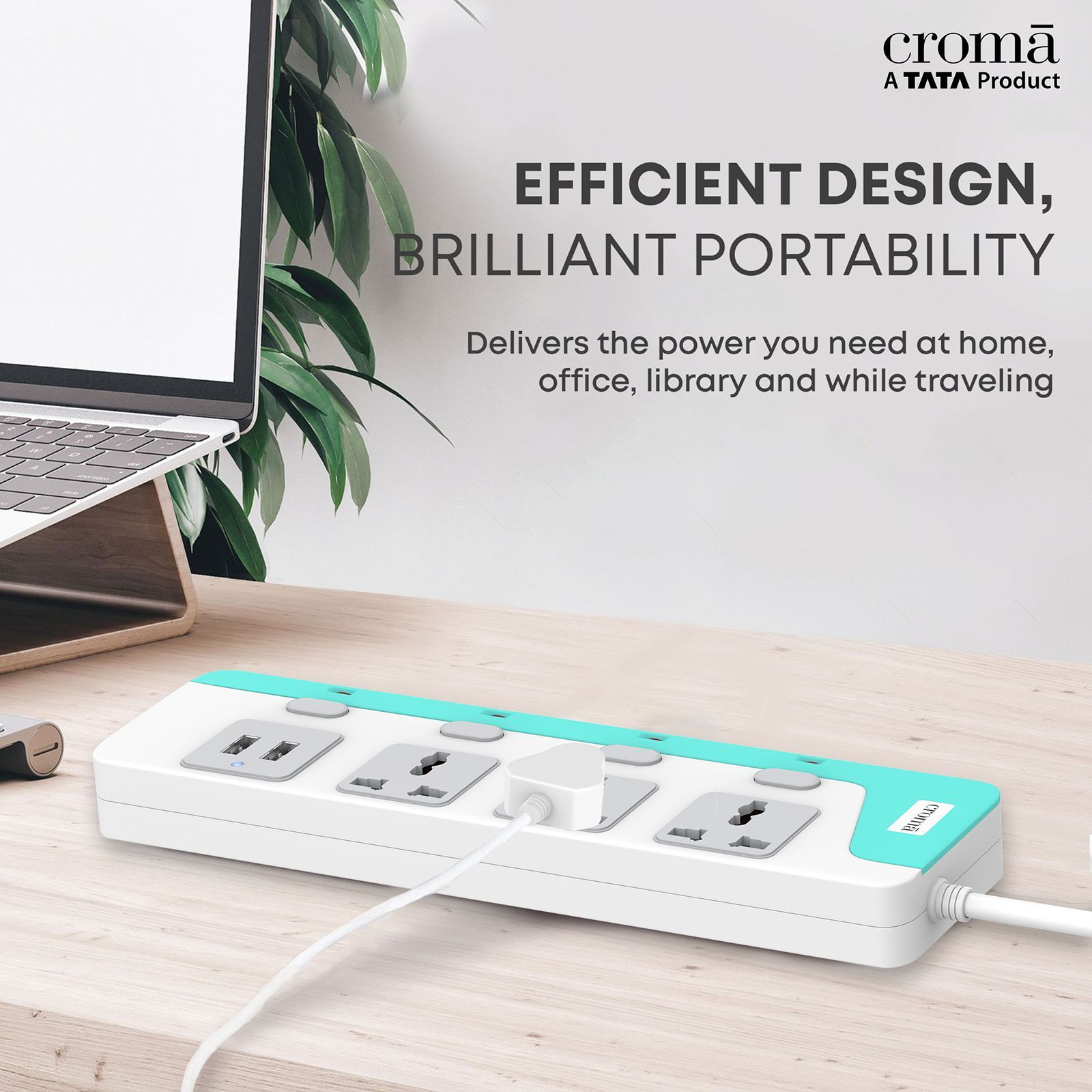 Croma 6 Amps 3 Sockets Surge Protector with Individual Switch (2 Meters, Child Safety Shutters, CRCP1000, White) Croma 6 Amps 3 Sockets Surge Protector with Individual Switch (2 Meters, Child Safety Shutters, CRCP1000, White)_4